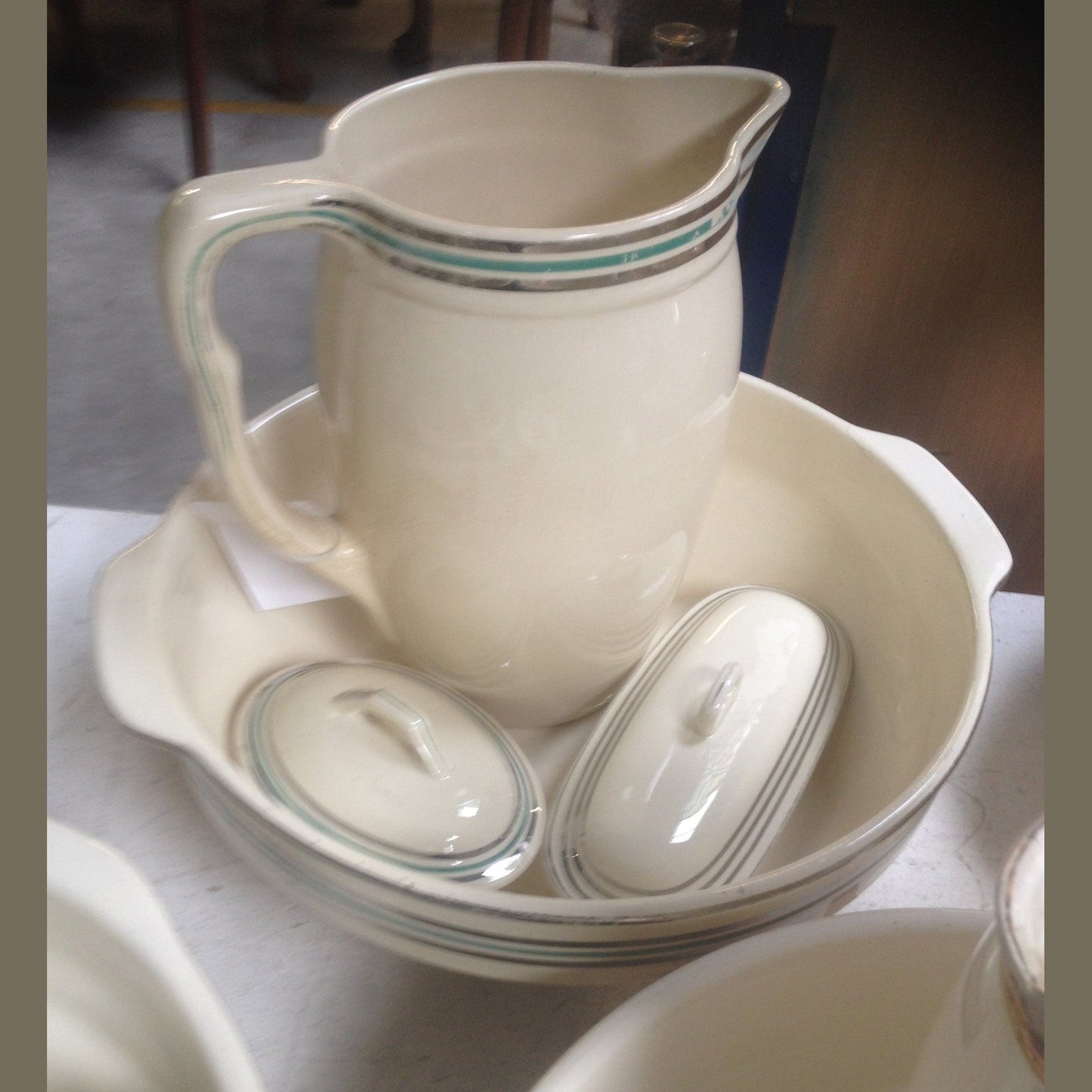 Vintage Belgian Basin Set - Wash Stand Porcelain Set 4 Pieces #241