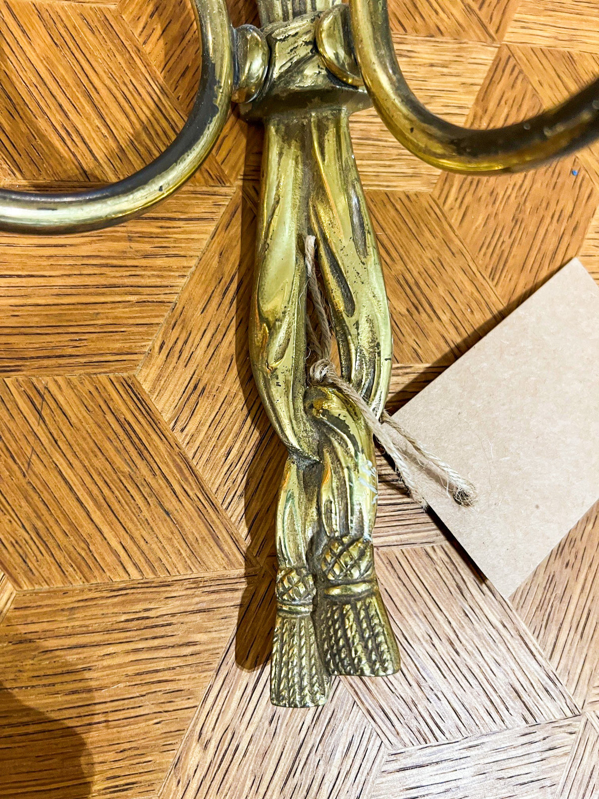 Vintage European Brass Ribbon & Tassel Wall Sconces — Pair