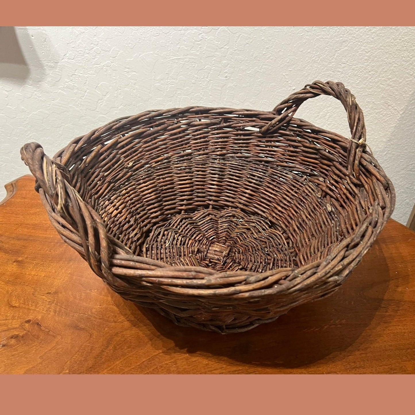 Basket - Dark Handwoven Twig Lg Round #67901
