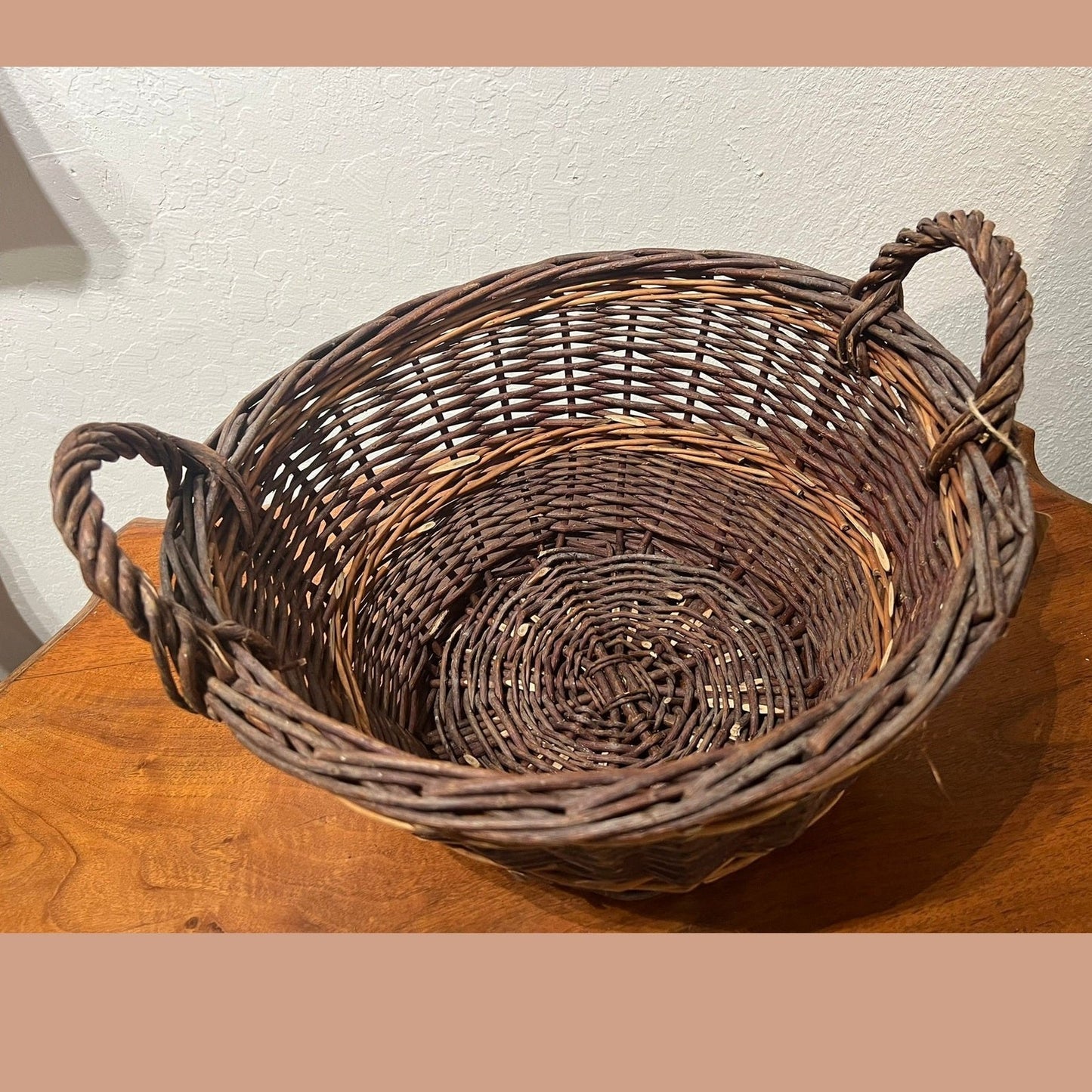 Basket - Dark Handwoven Twig Lg Round #67903