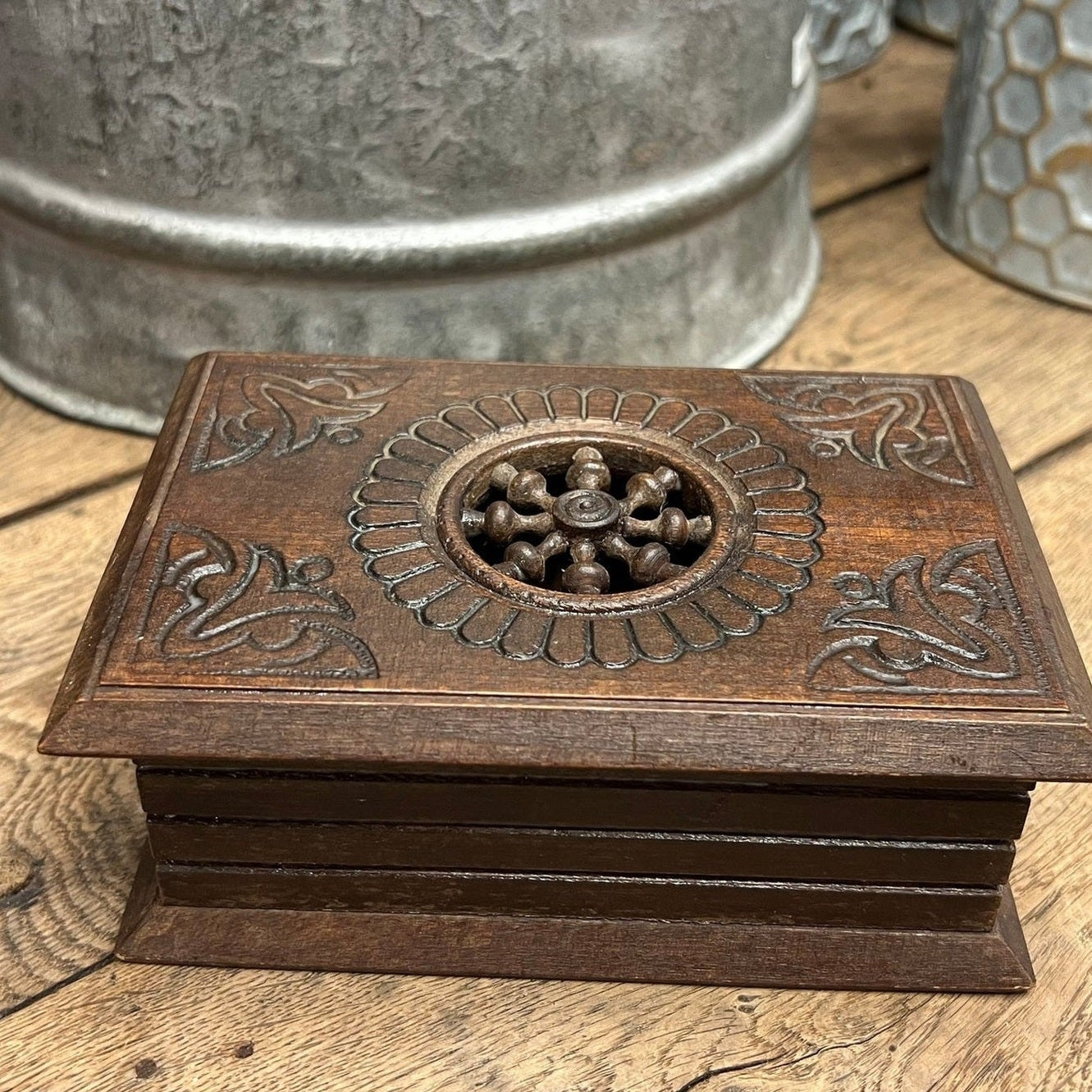 Vintage French Normandy Hand-Carved Wooden Keepsake Box