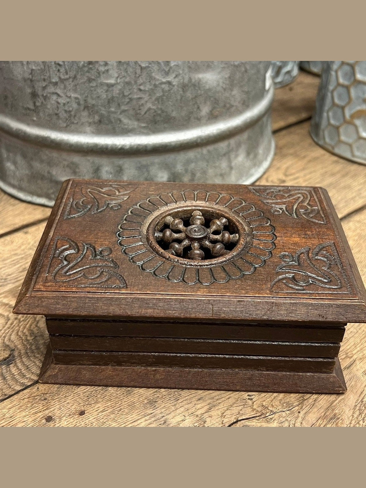 Vintage French Normandy Hand-Carved Wooden Keepsake Box