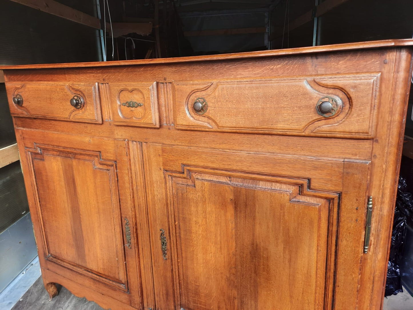 Antique French Oak Sideboard with Carved Raised Panels