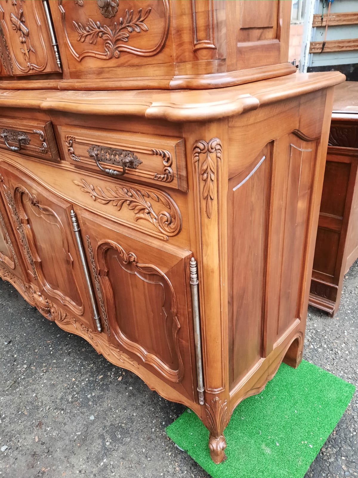 Antique French Light Walnut Parquet Buffet with Raised Cabinet – Louis XV Style