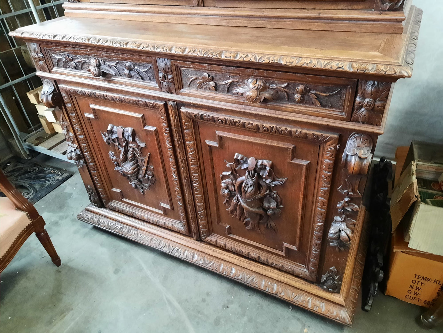 Antique French Normandy Dark Oak Hunter’s Cabinet Hutch, 19th Century