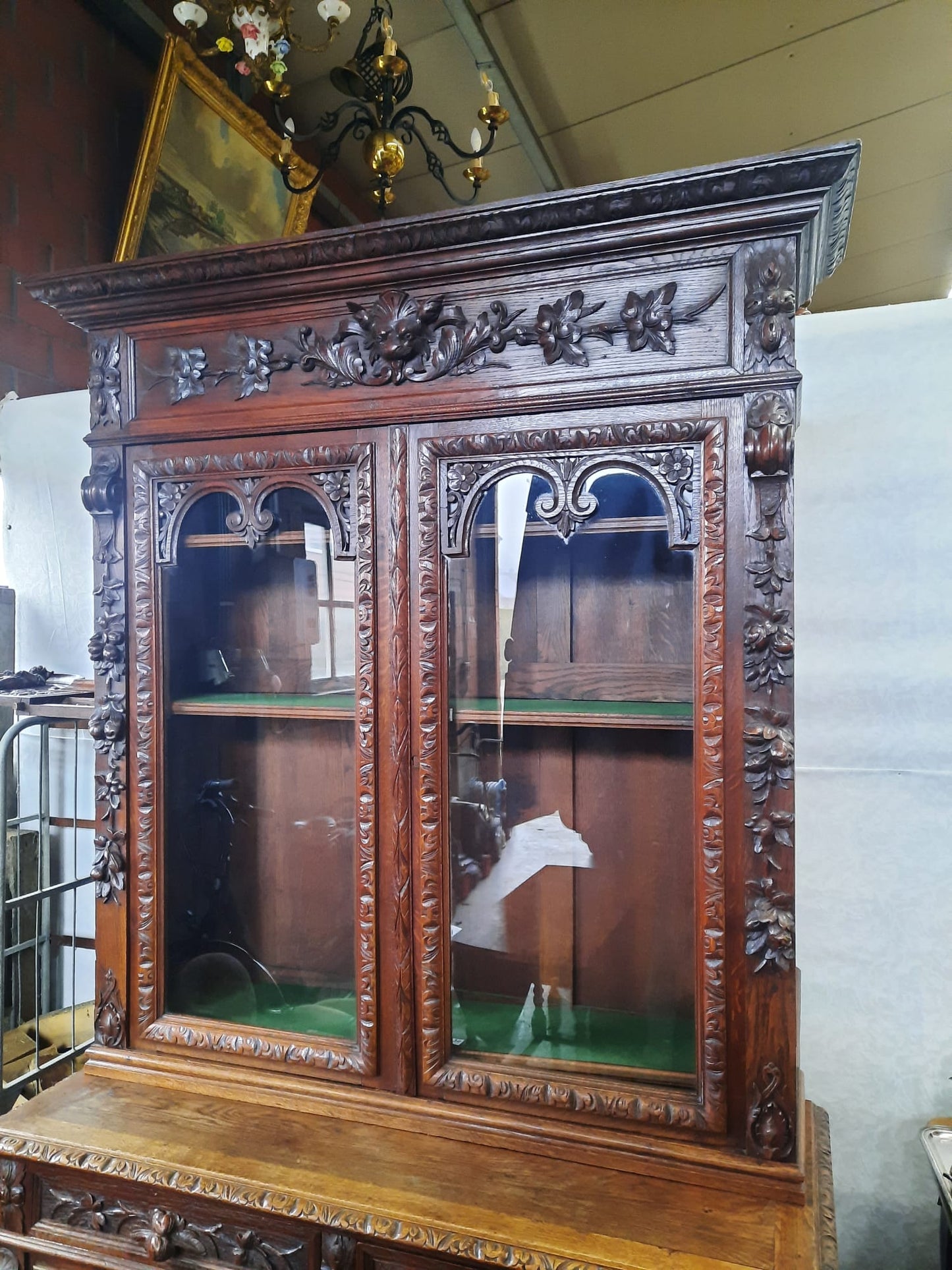 Antique French Normandy Dark Oak Hunter’s Cabinet Hutch, 19th Century