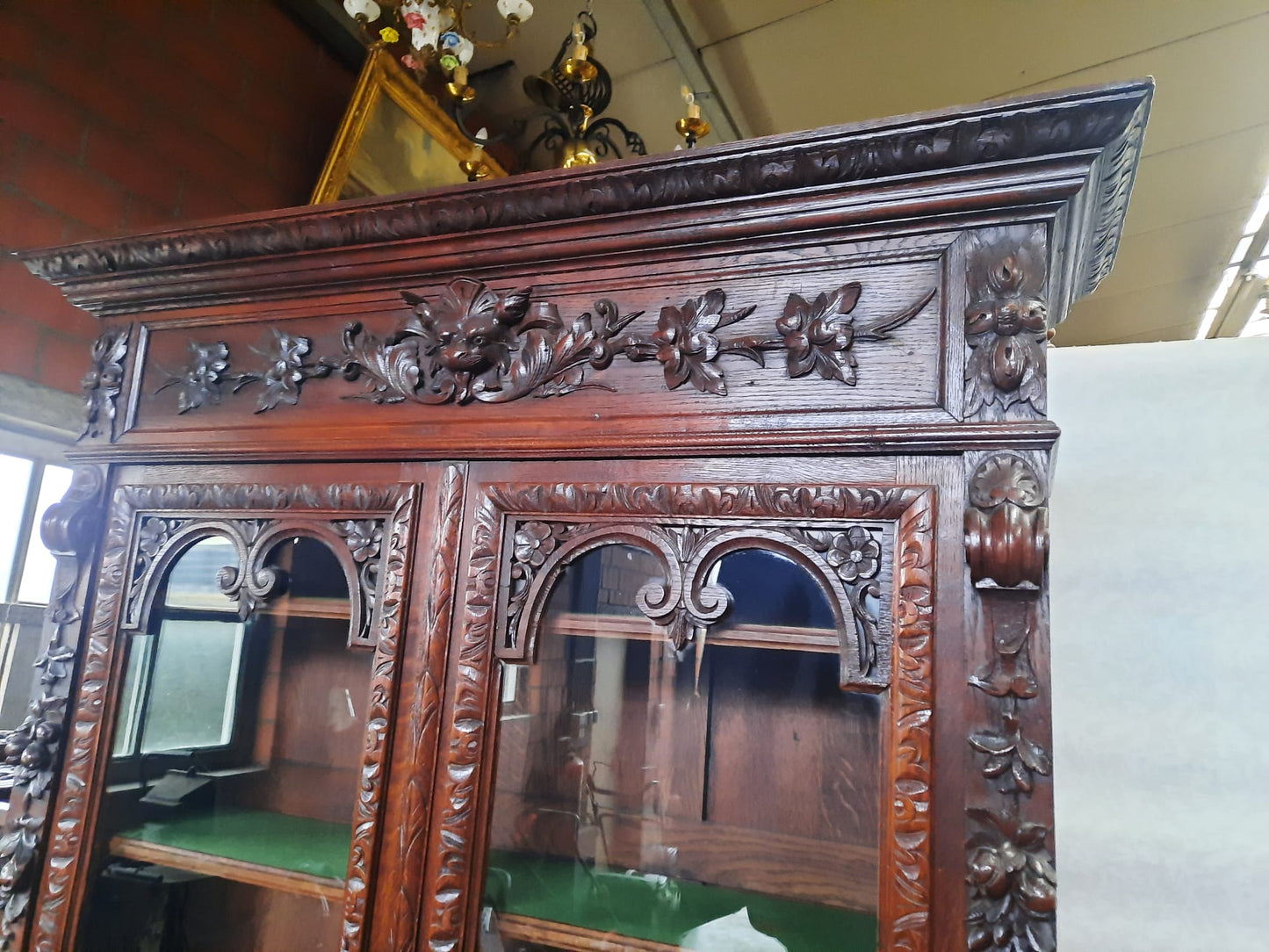 Antique French Normandy Dark Oak Hunter’s Cabinet Hutch, 19th Century