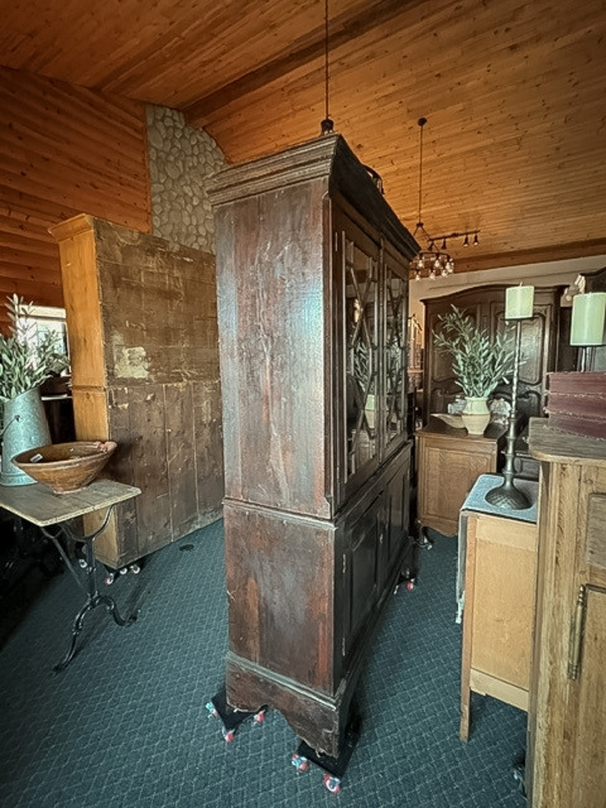 Antique Flemish Renaissance Revival Oak Display Cabinet