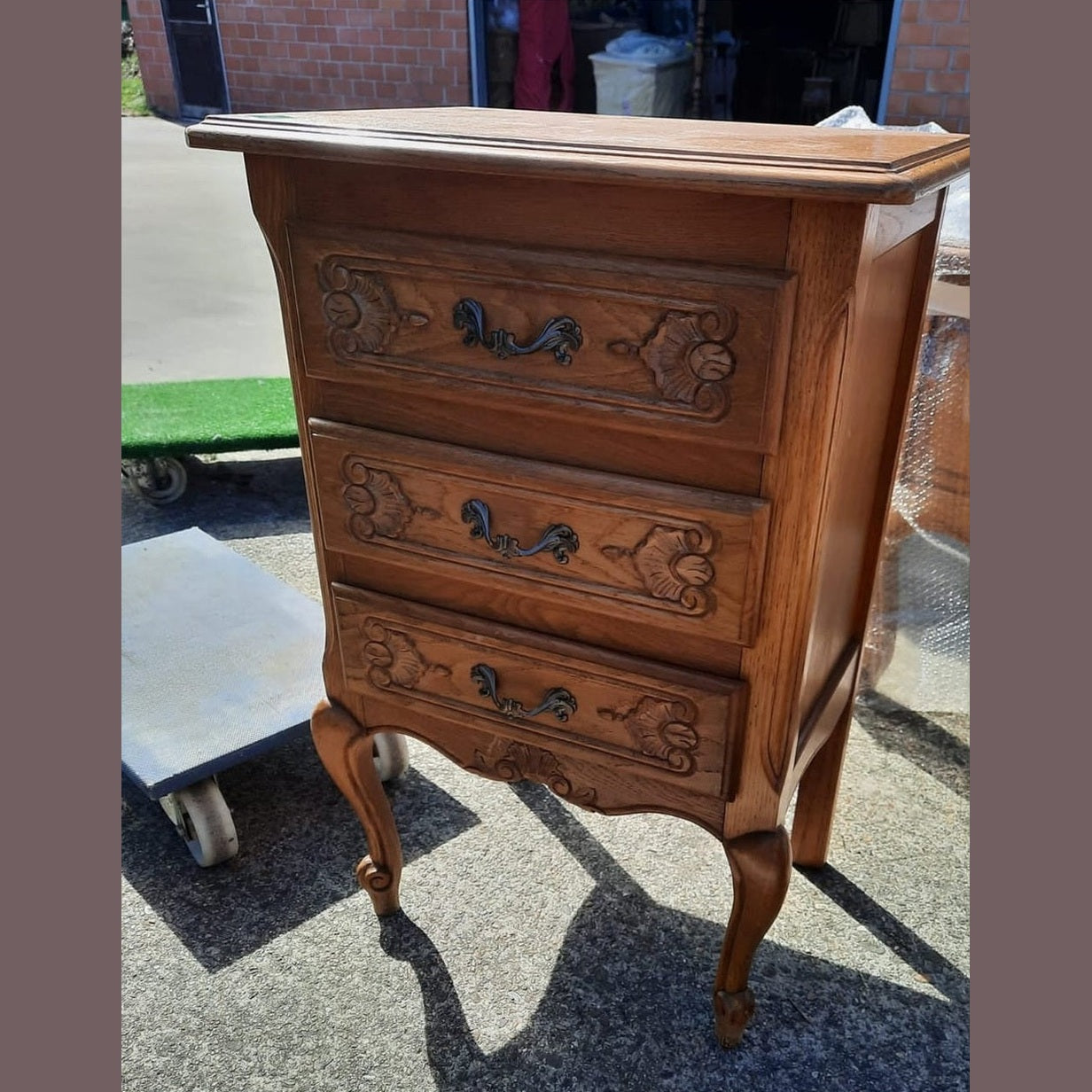 Vintage Belgian 3 Drawer Side Table