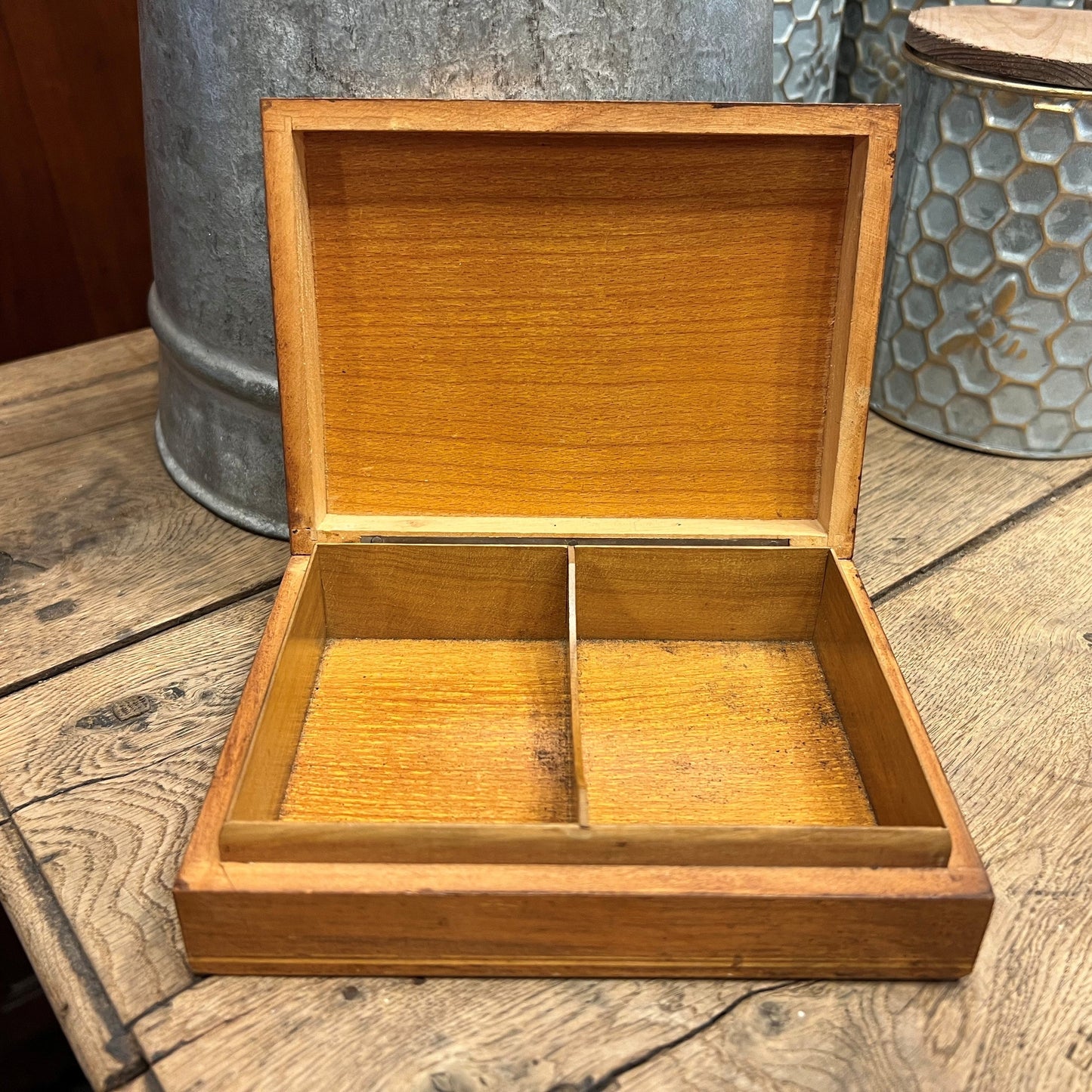 Vintage European Marquetry Playing Card Box with Divided Interior