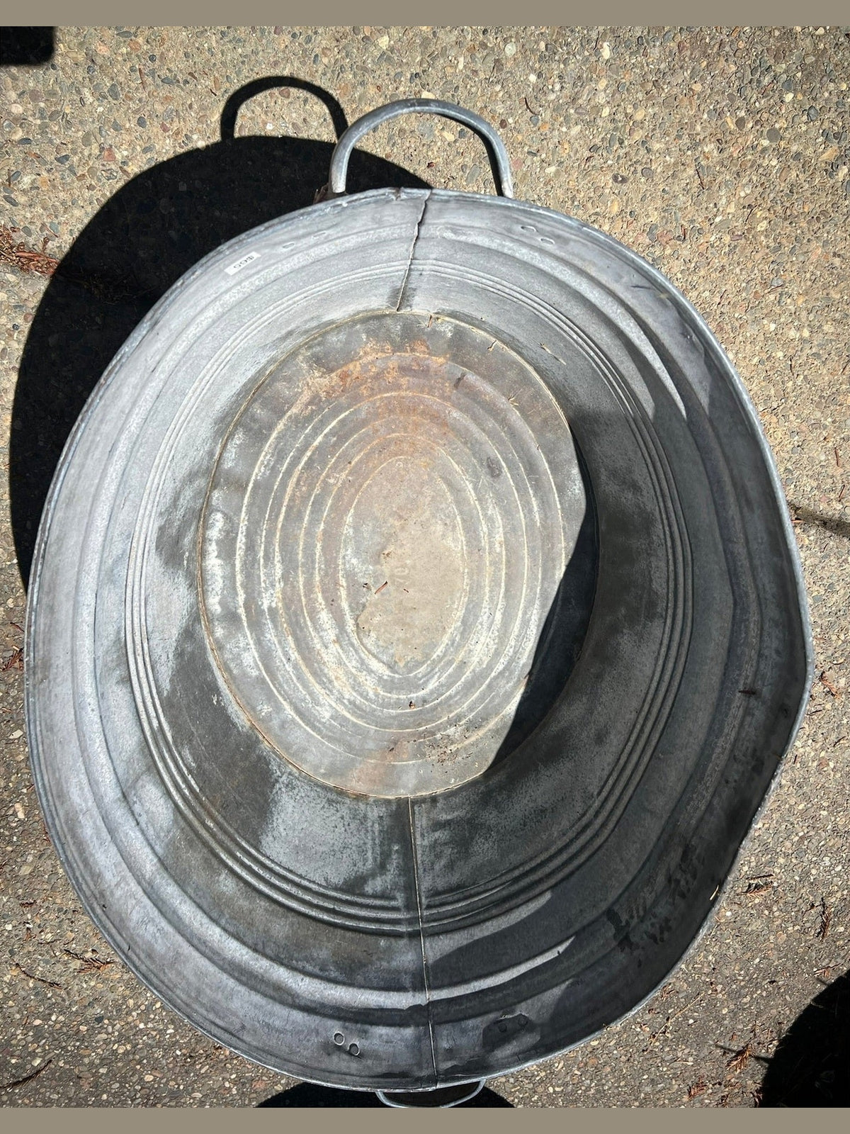 Antique Hungarian Galvanized Zinc Wash Basin Planter #3