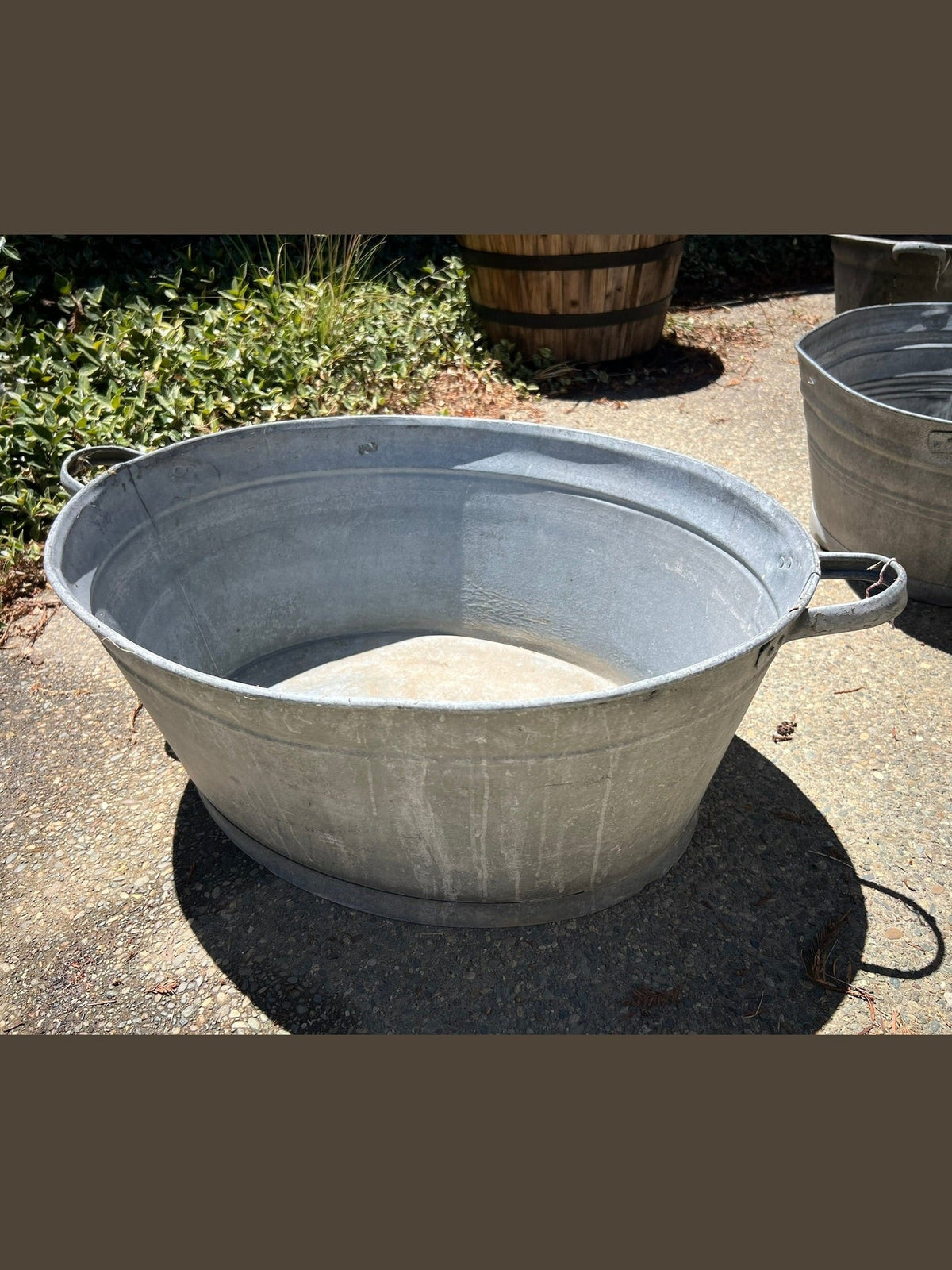 Antique Hungarian Galvanized Zinc Wash Basin Planter #2