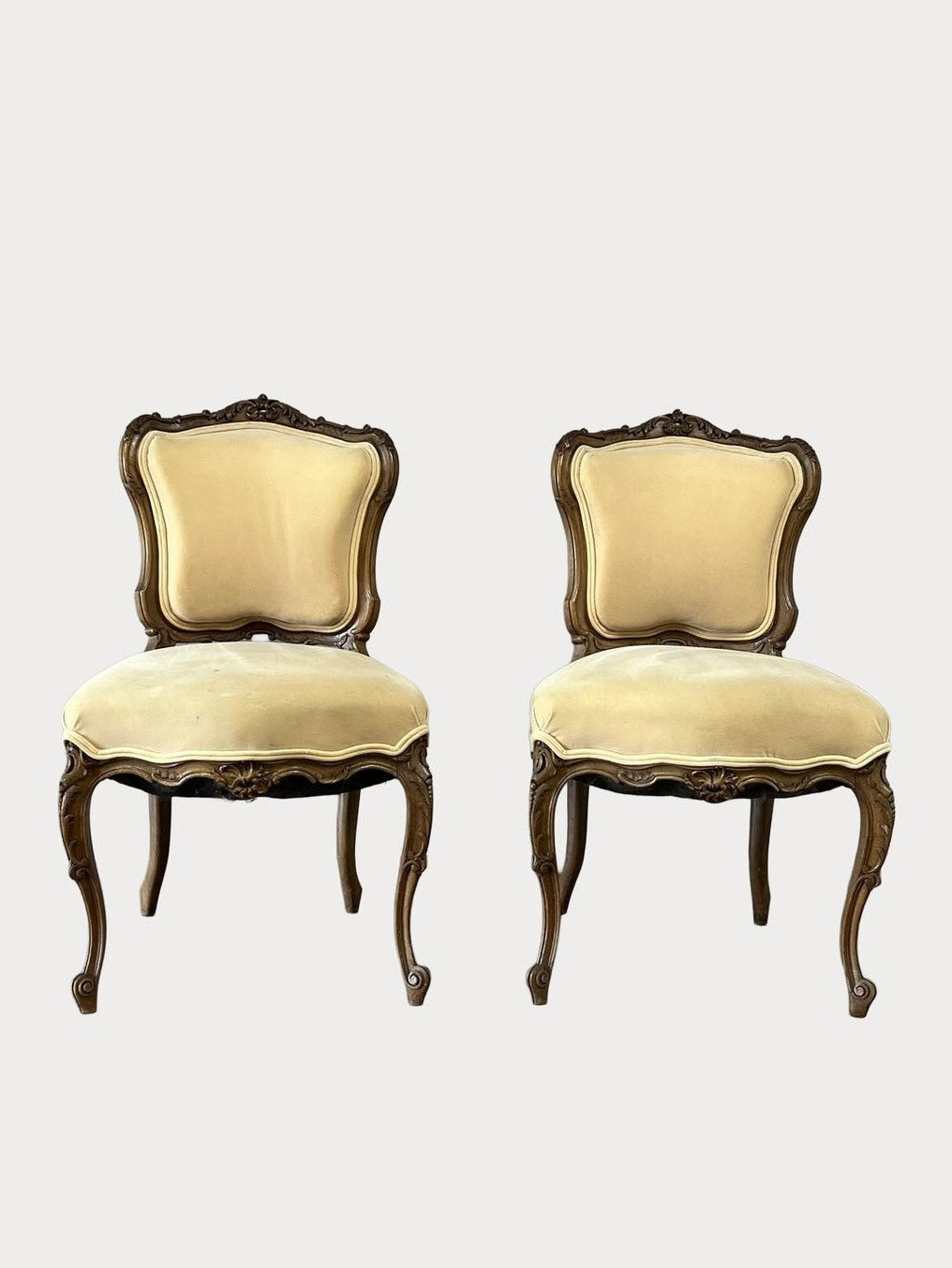 Pair French Walnut Louis XV Chairs