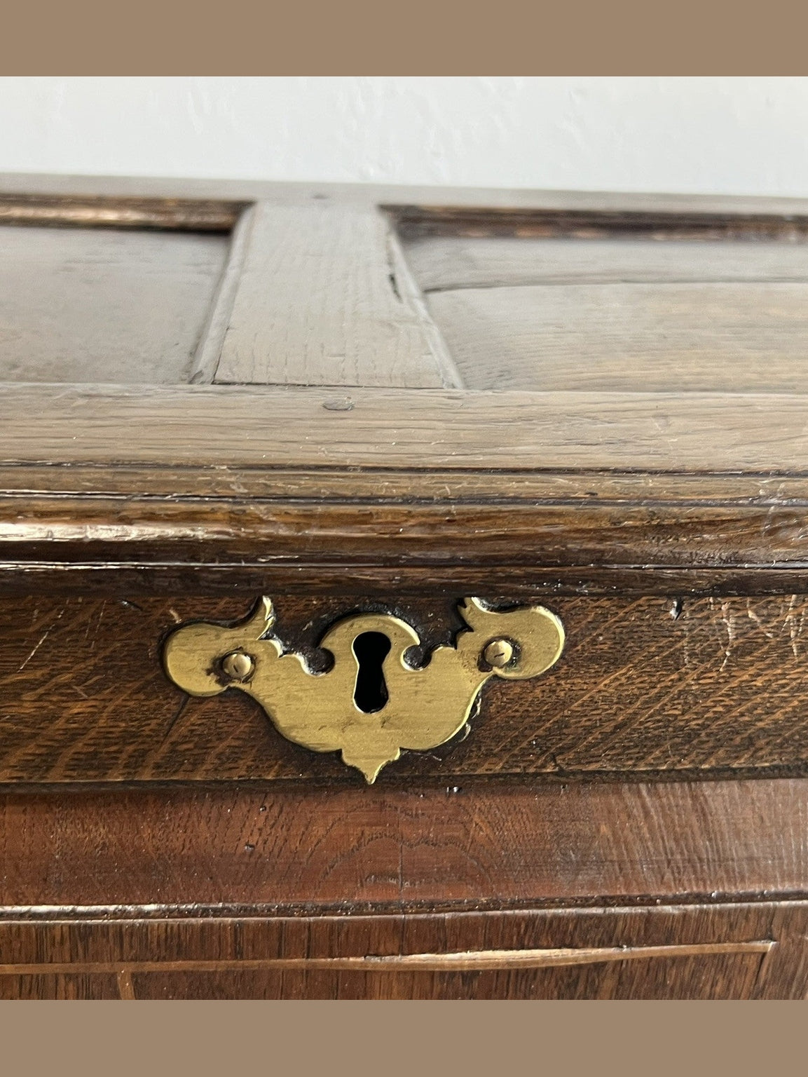 French Oak Inlaid Blanket Trunk with Heart & Dove Motifs