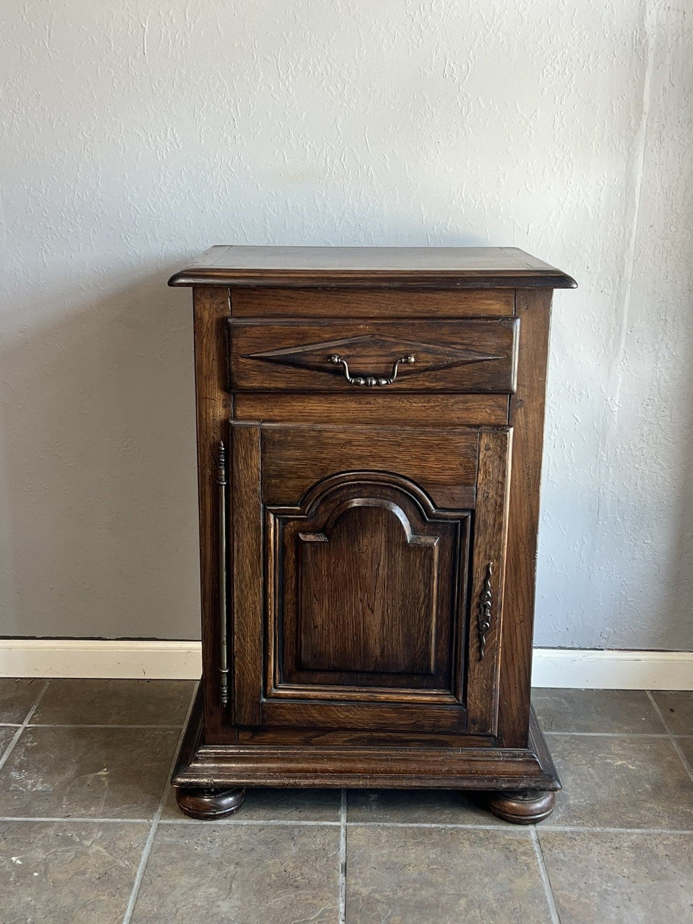 Vintage French Dark Oak Nightstand – Provence Style Bedside Table