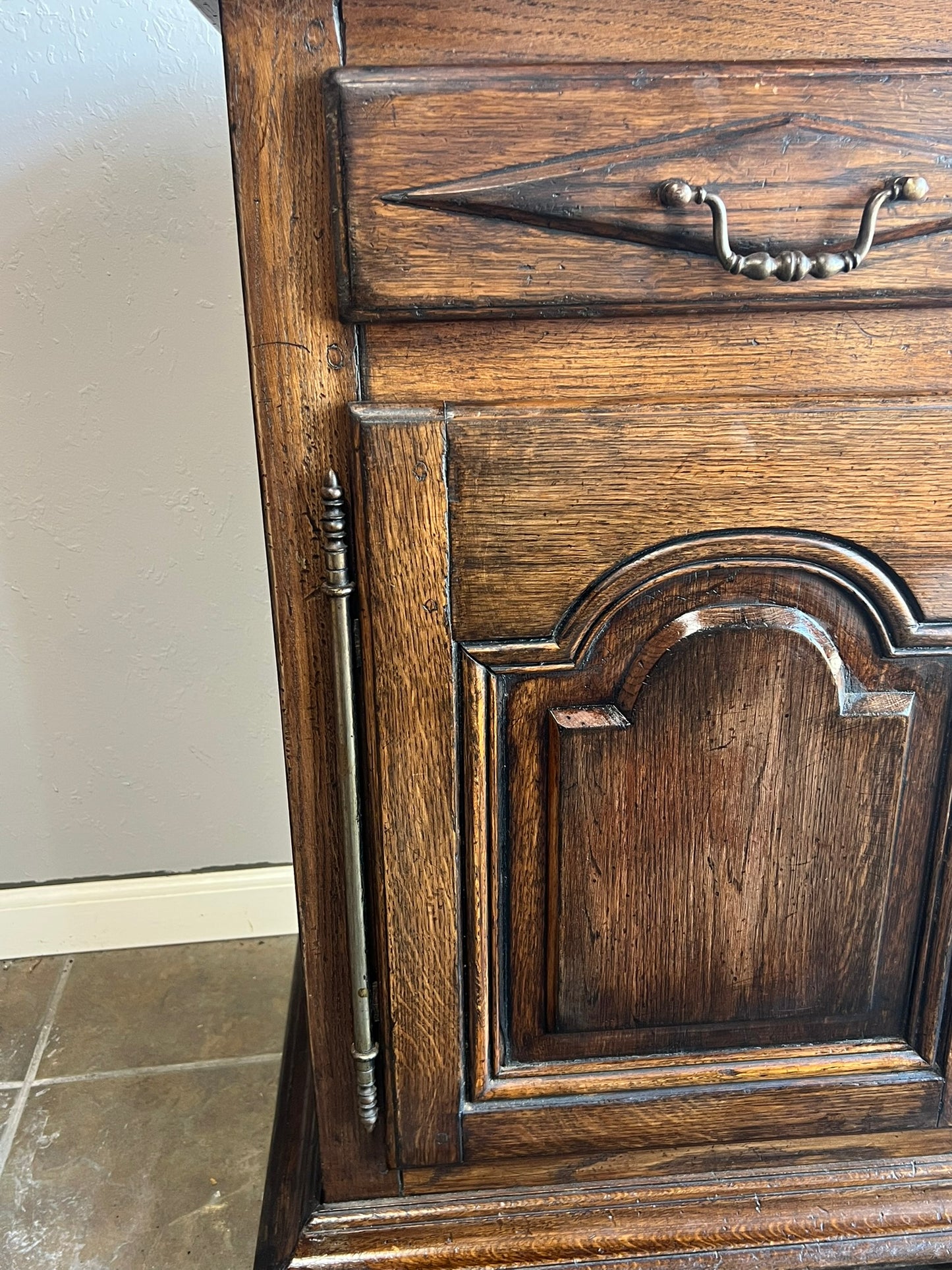 Vintage French Dark Oak Nightstand – Provence Style Bedside Table