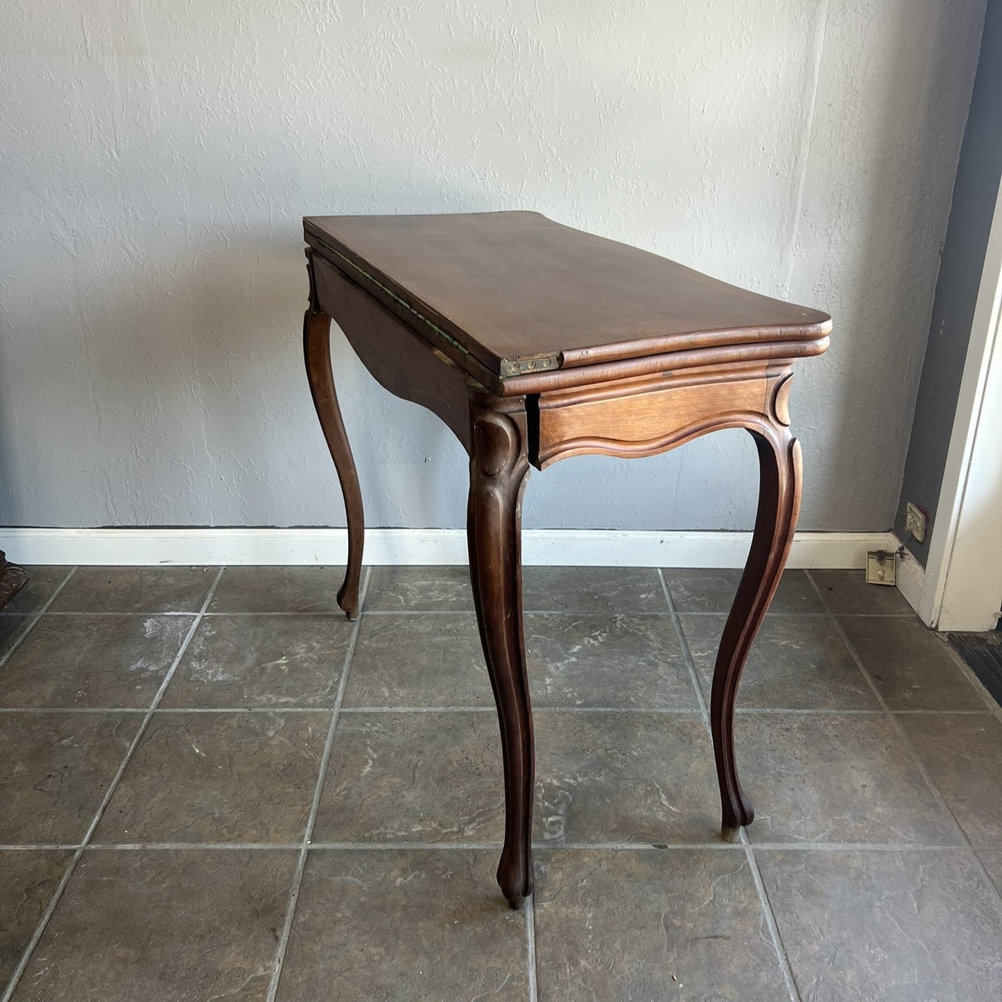 Antique French Oak Game Table – Louis XV Style Card & Chess Table with Carved Details, 1900s