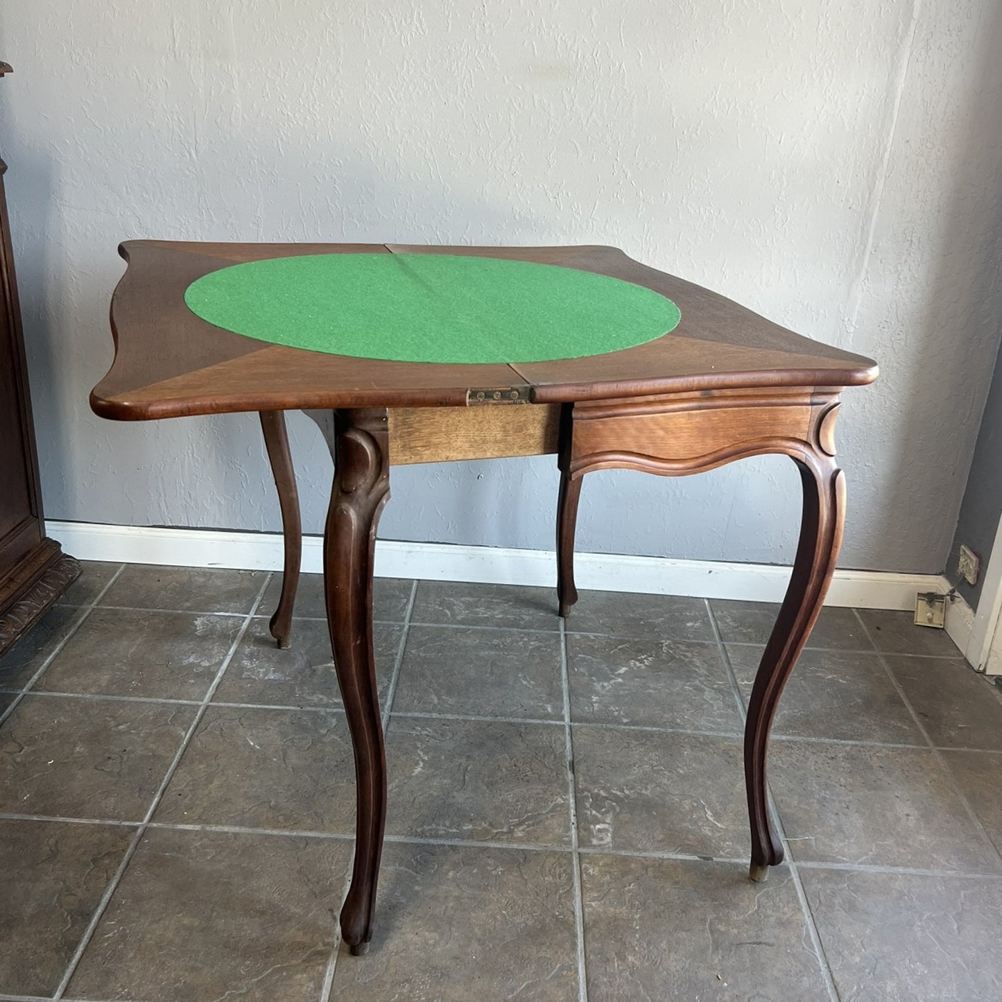 Antique French Oak Game Table – Louis XV Style Card & Chess Table with Carved Details, 1900s