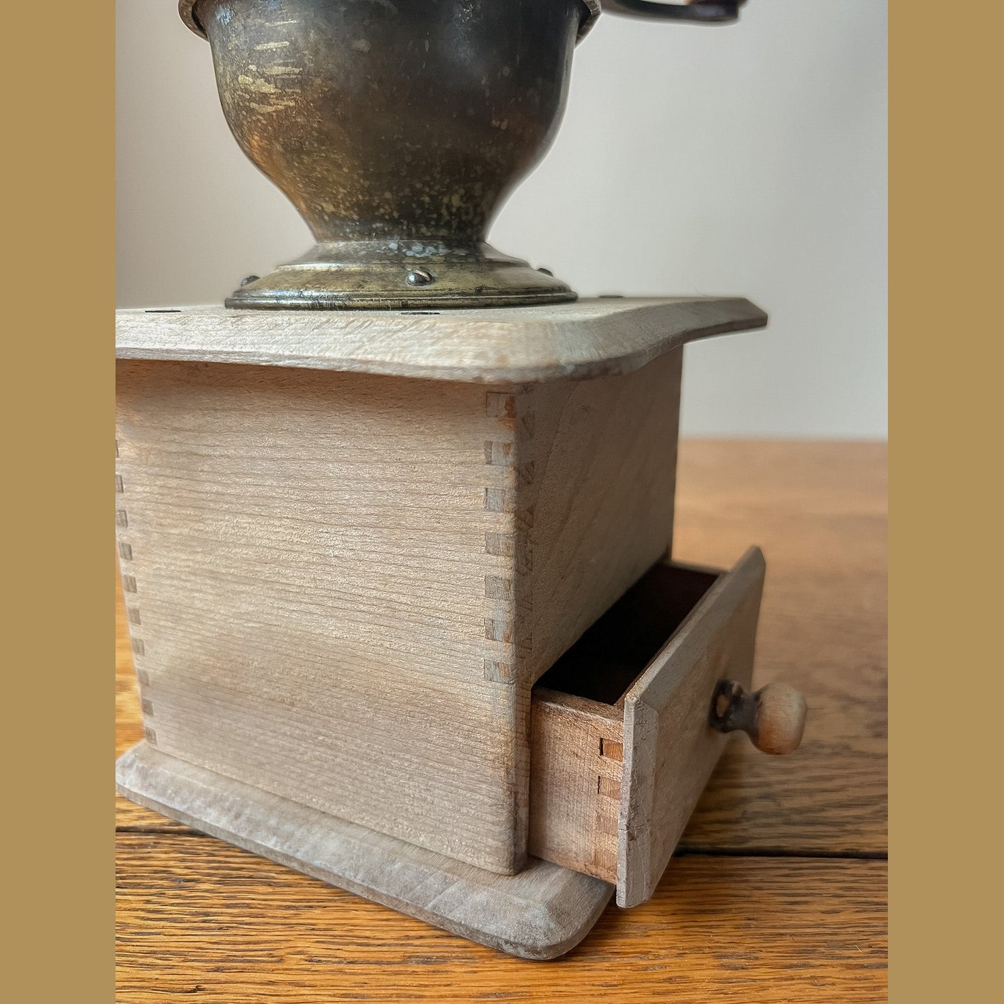 Vintage European Wooden Hand-Crank Coffee Grinder
