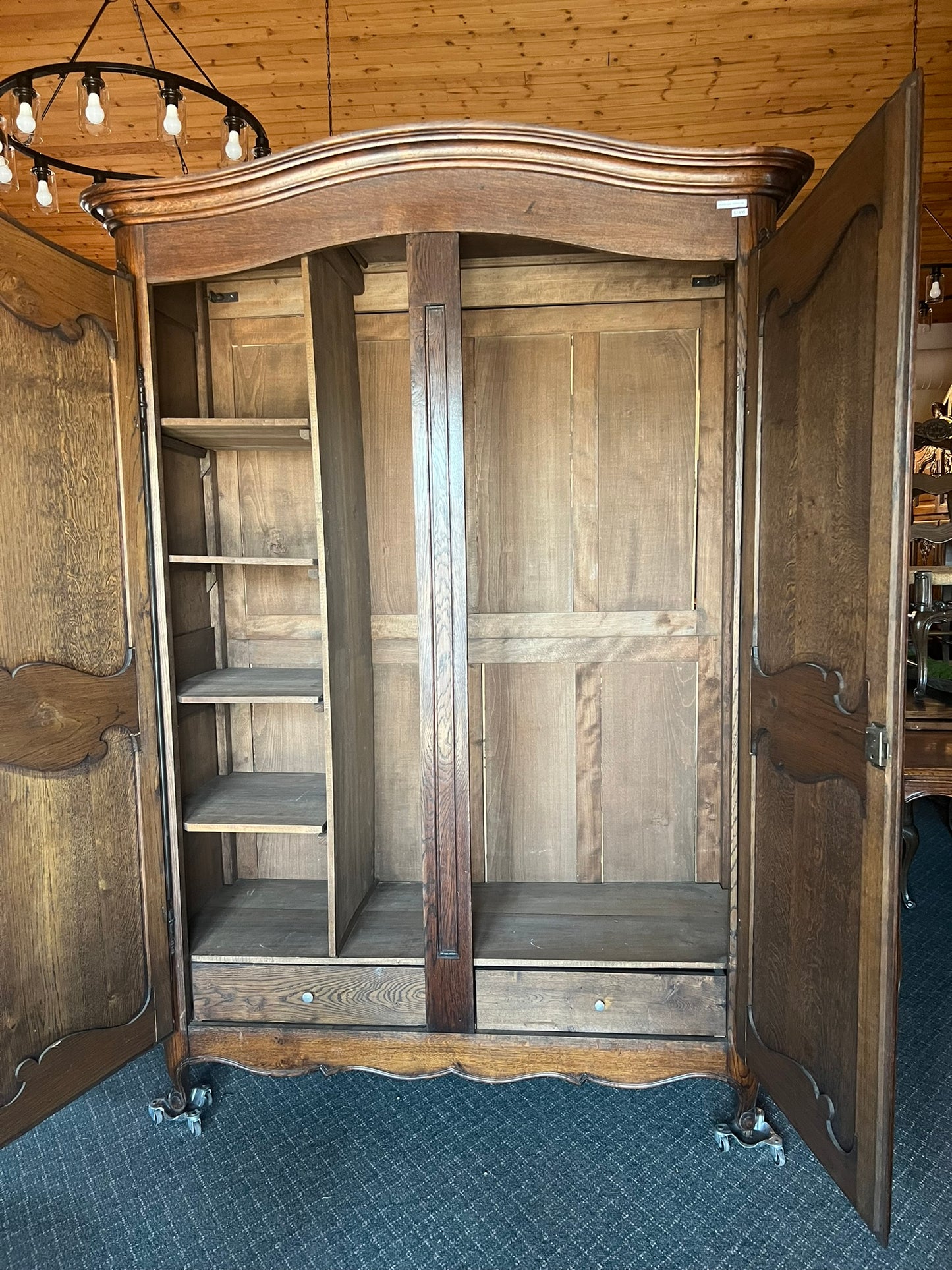 Antique French Louis XV Oak Armoire with Carved Panels