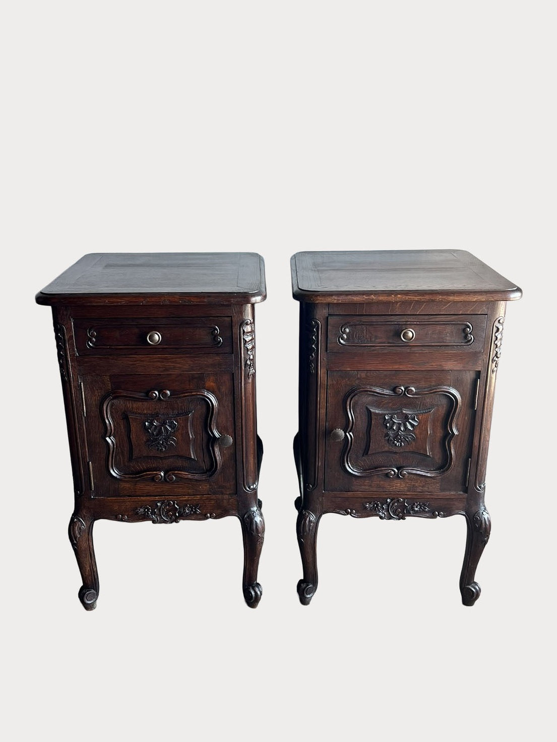 Pair of Belgian Dark Oak Nightstands