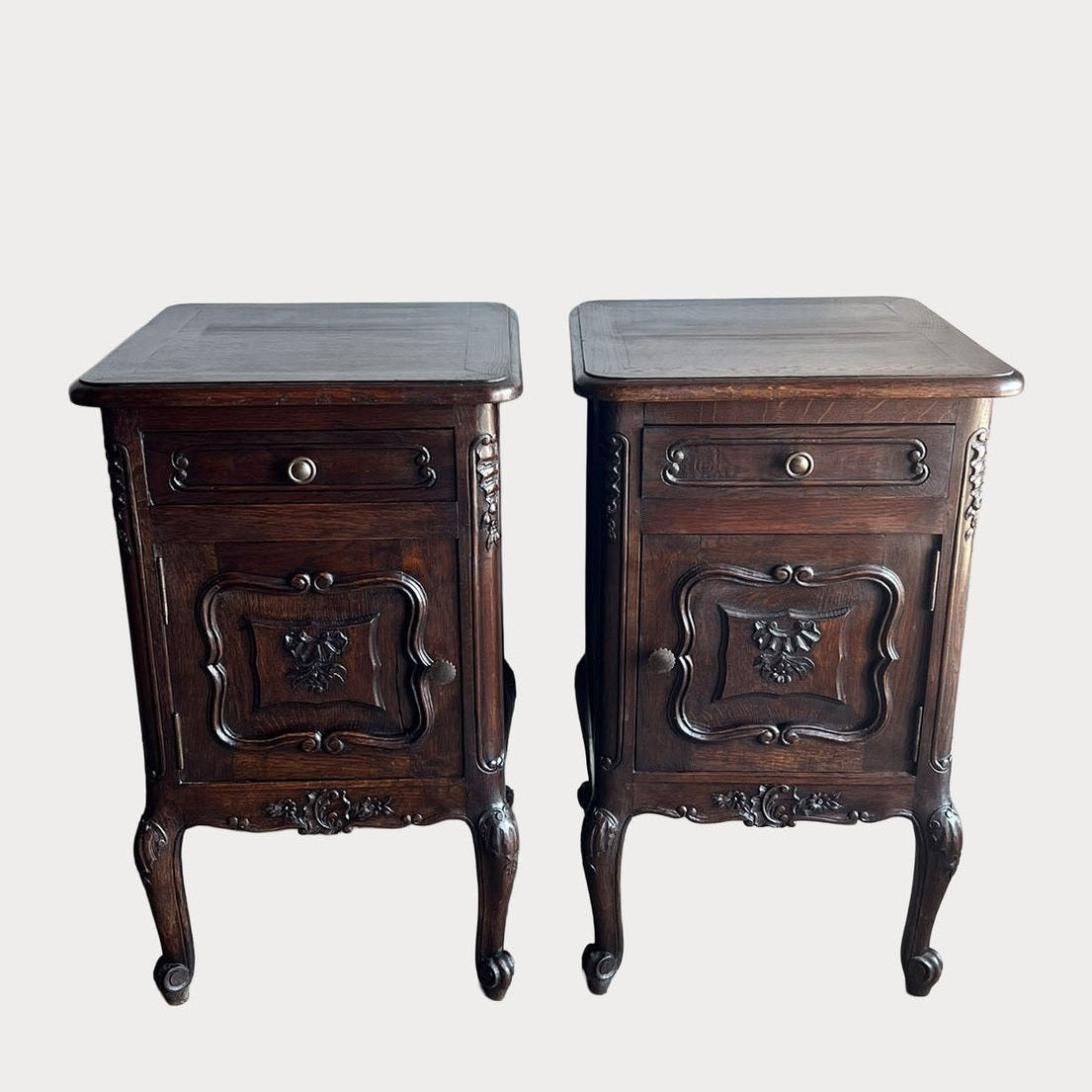 Pair of Belgian Dark Oak Nightstands