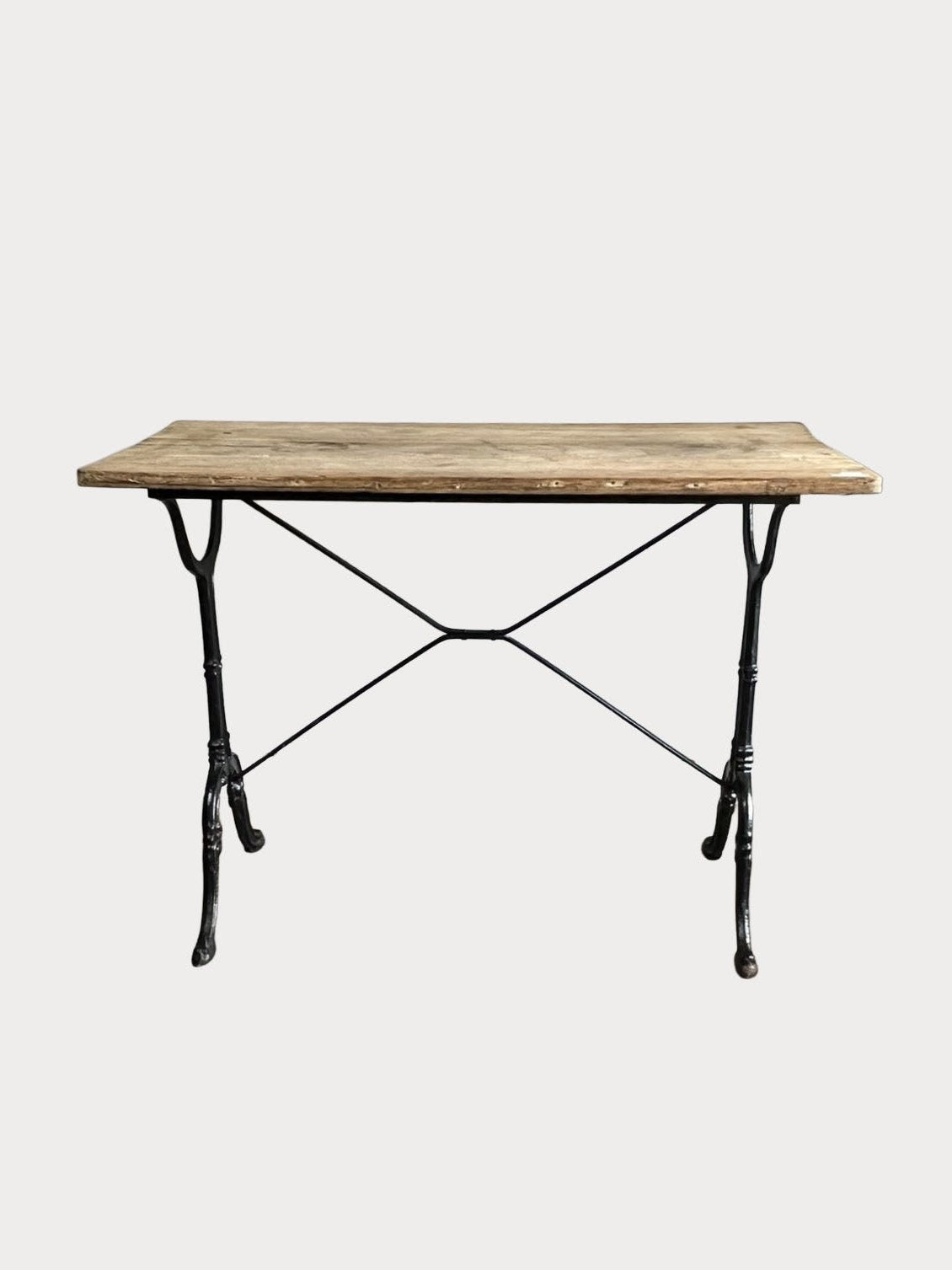 French Bistro Table with Cast Iron Base and Solid Oak Top