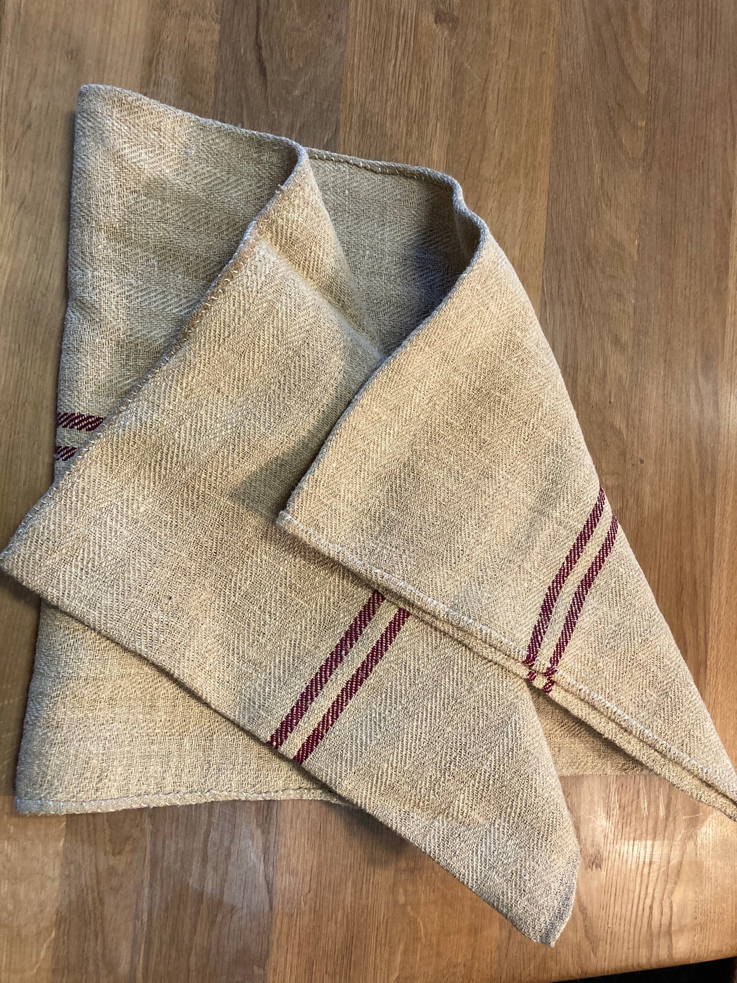 Vintage Hungarian Grain Sack Two Narrow Dark Red Stripes