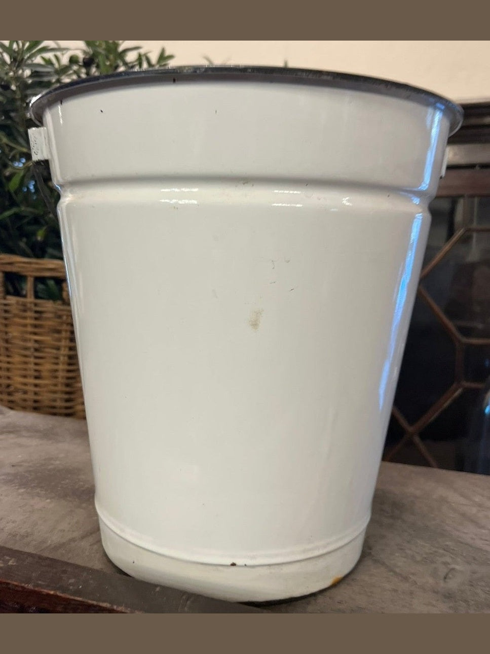 Vintage Hungarian White Enamel Garden Bucket