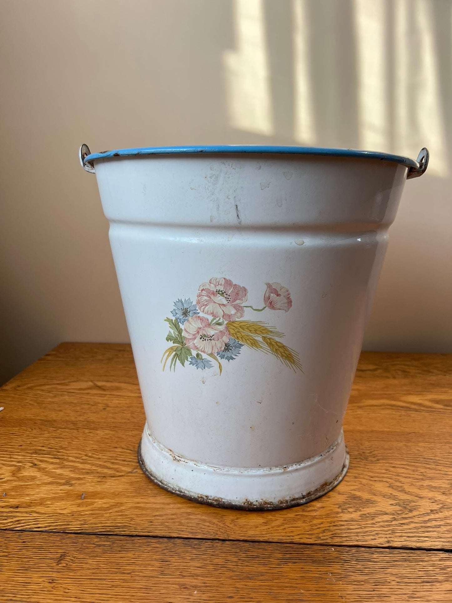 Vintage Hungarian Enamel - White Water Pail #326-02