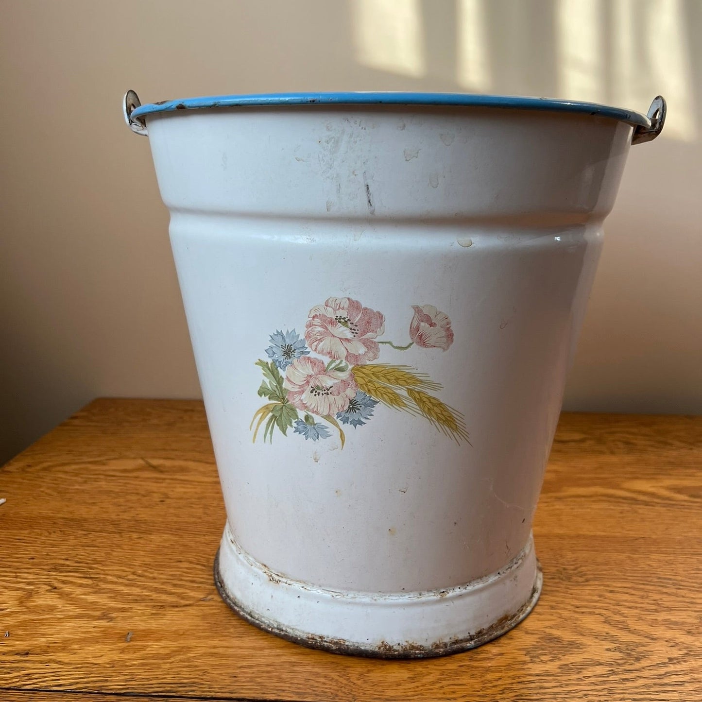 Vintage Hungarian Enamel Garden Bucket