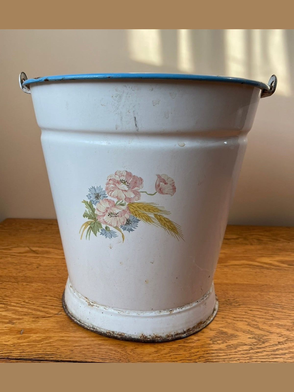 Vintage Hungarian Enamel Garden Bucket