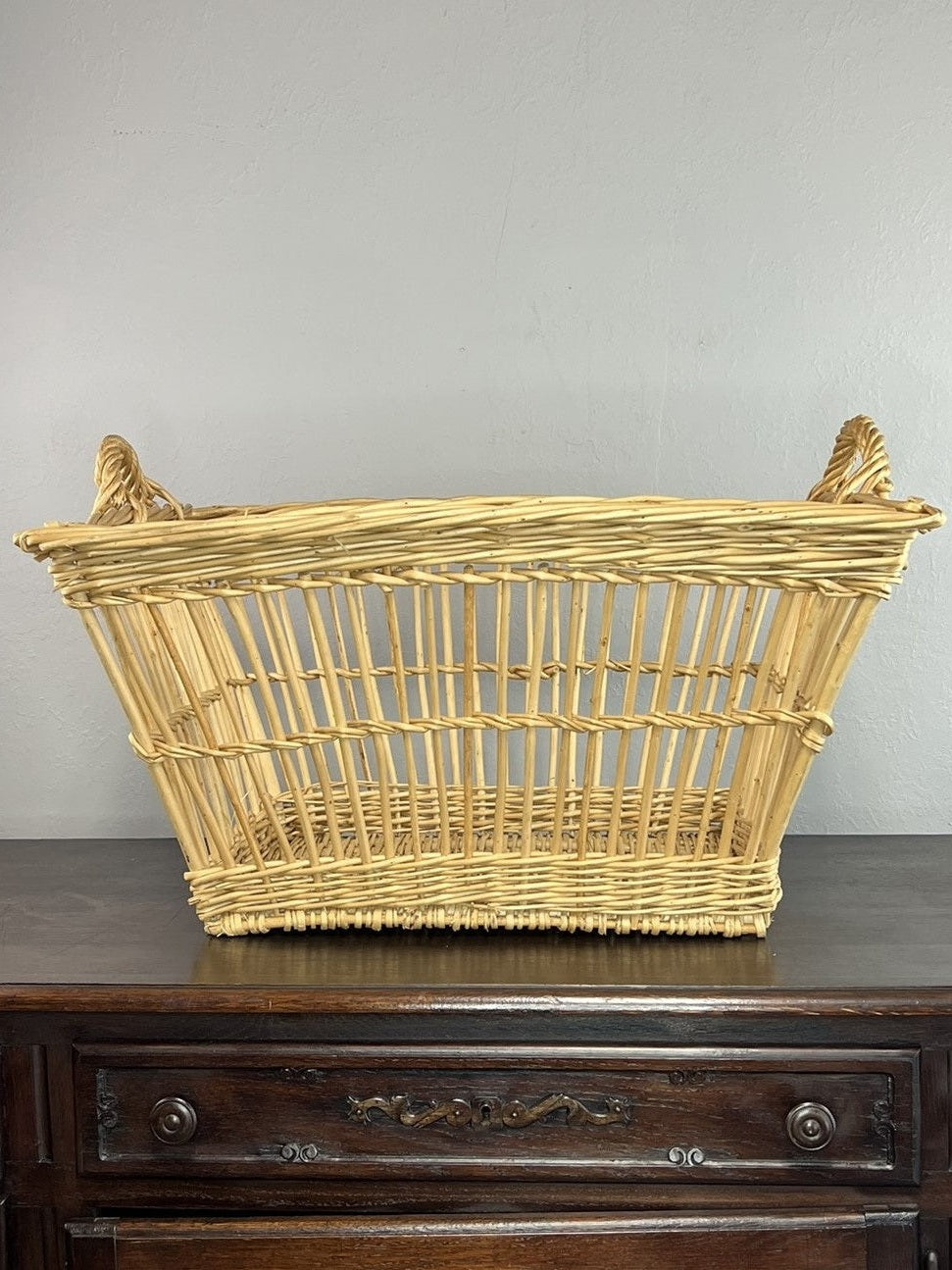 Vintage French Wicker Laundry Basket #652