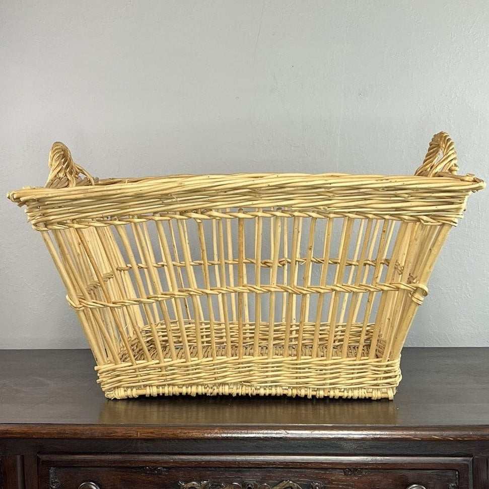 Vintage French Wicker Laundry Basket #652