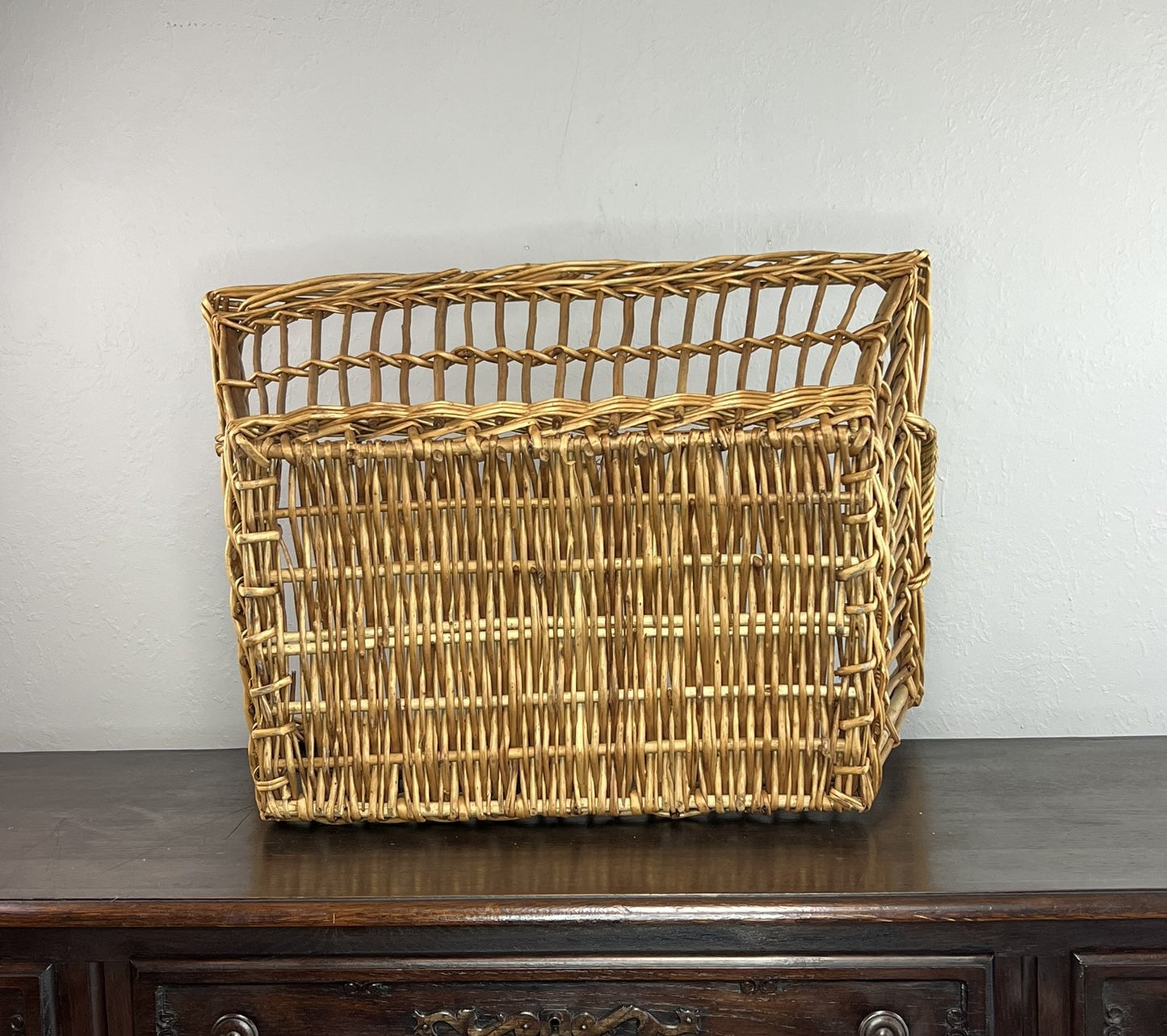 Vintage French Wicker Laundry Basket – with Handles #6522