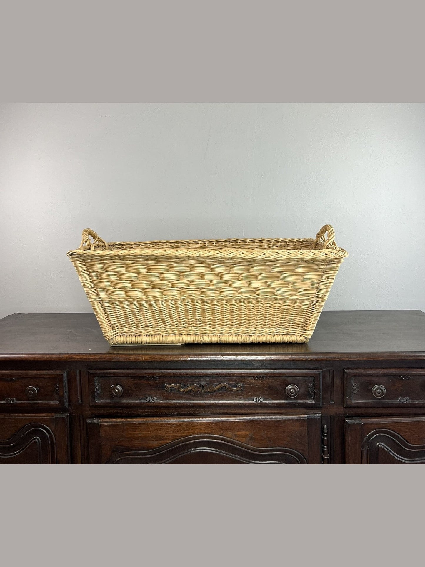 Vintage French Wicker Laundry Basket #6303