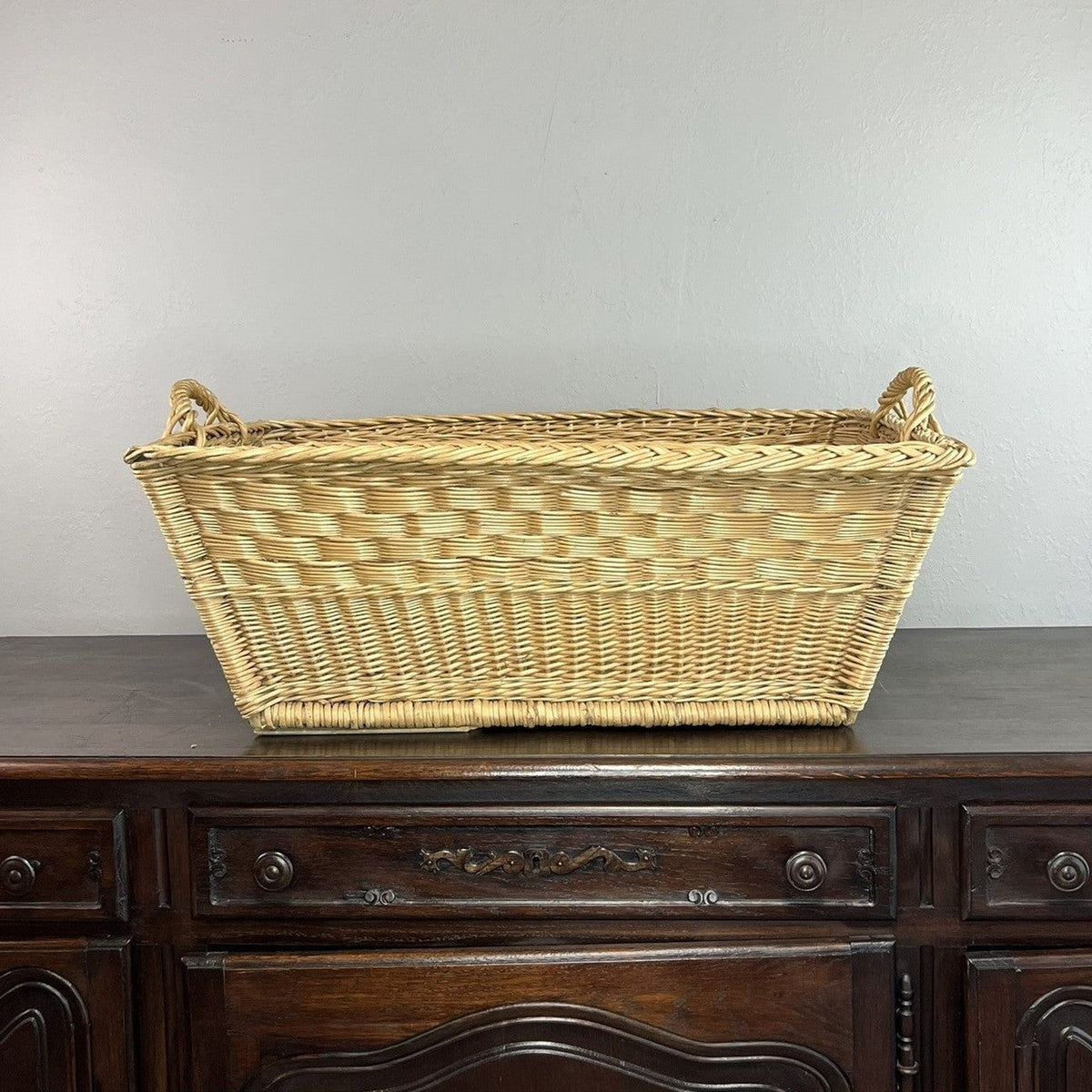 Vintage French Wicker Laundry Basket #6303