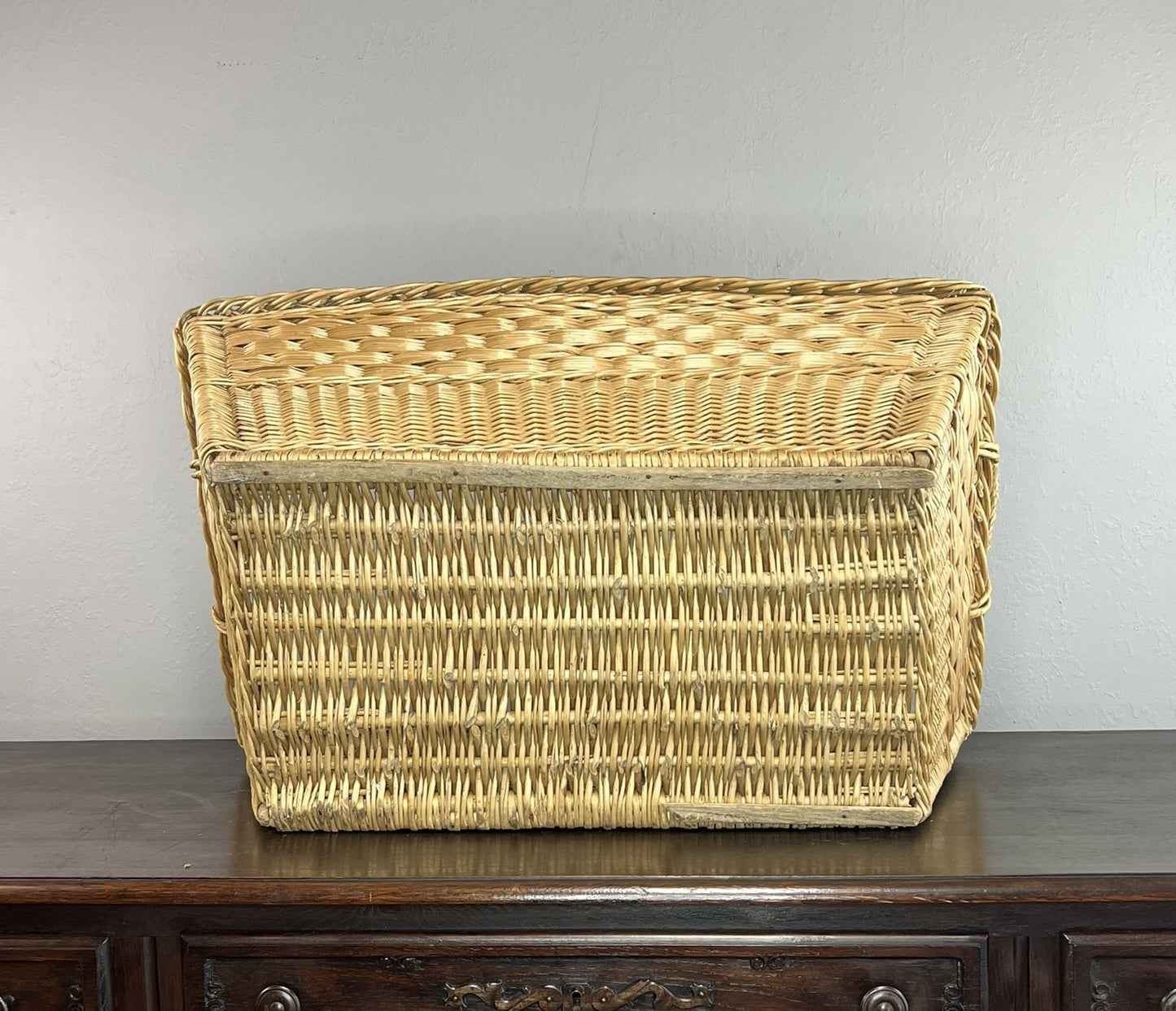 Vintage French Wicker Laundry Basket #6303