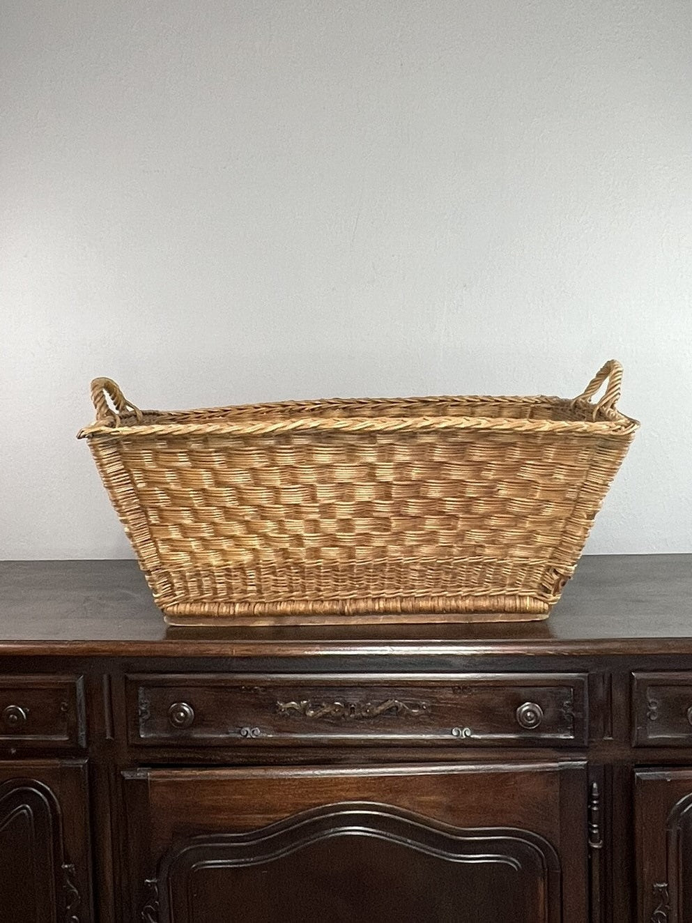 Vintage French Wicker Laundry Basket #6302