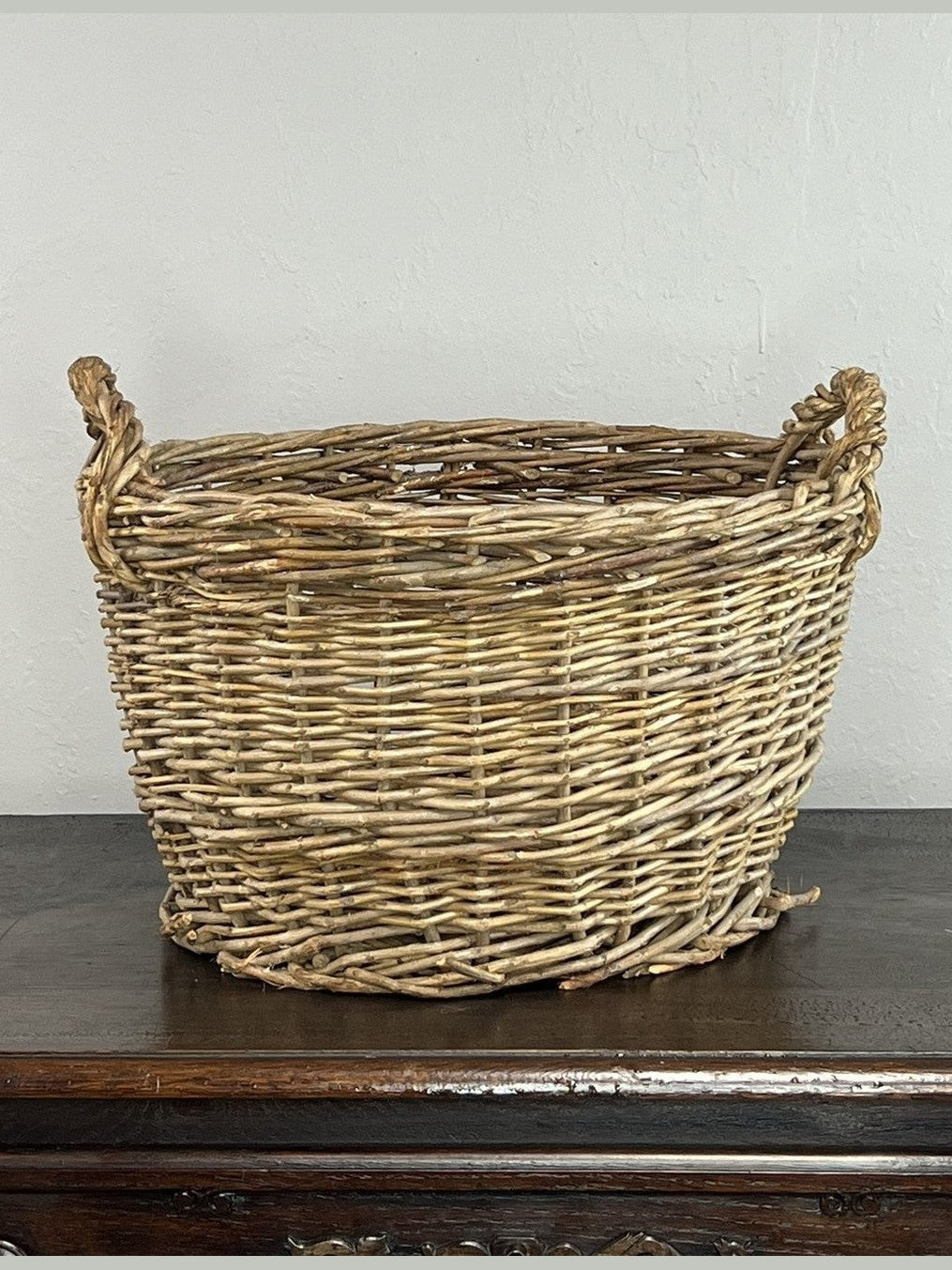Vintage European Wicker Harvest Basket with Twisted Handles #655