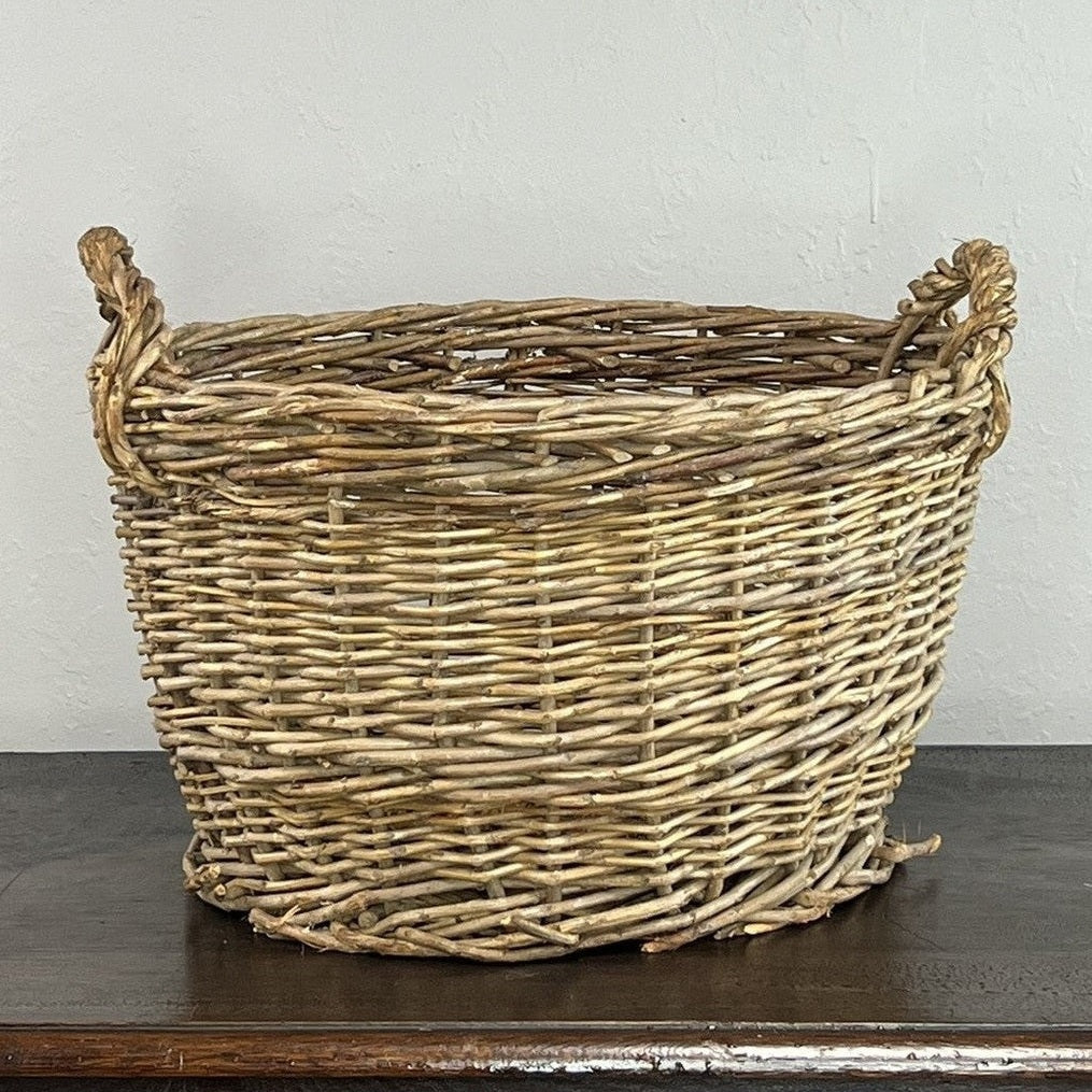Vintage European Wicker Harvest Basket with Twisted Handles #655
