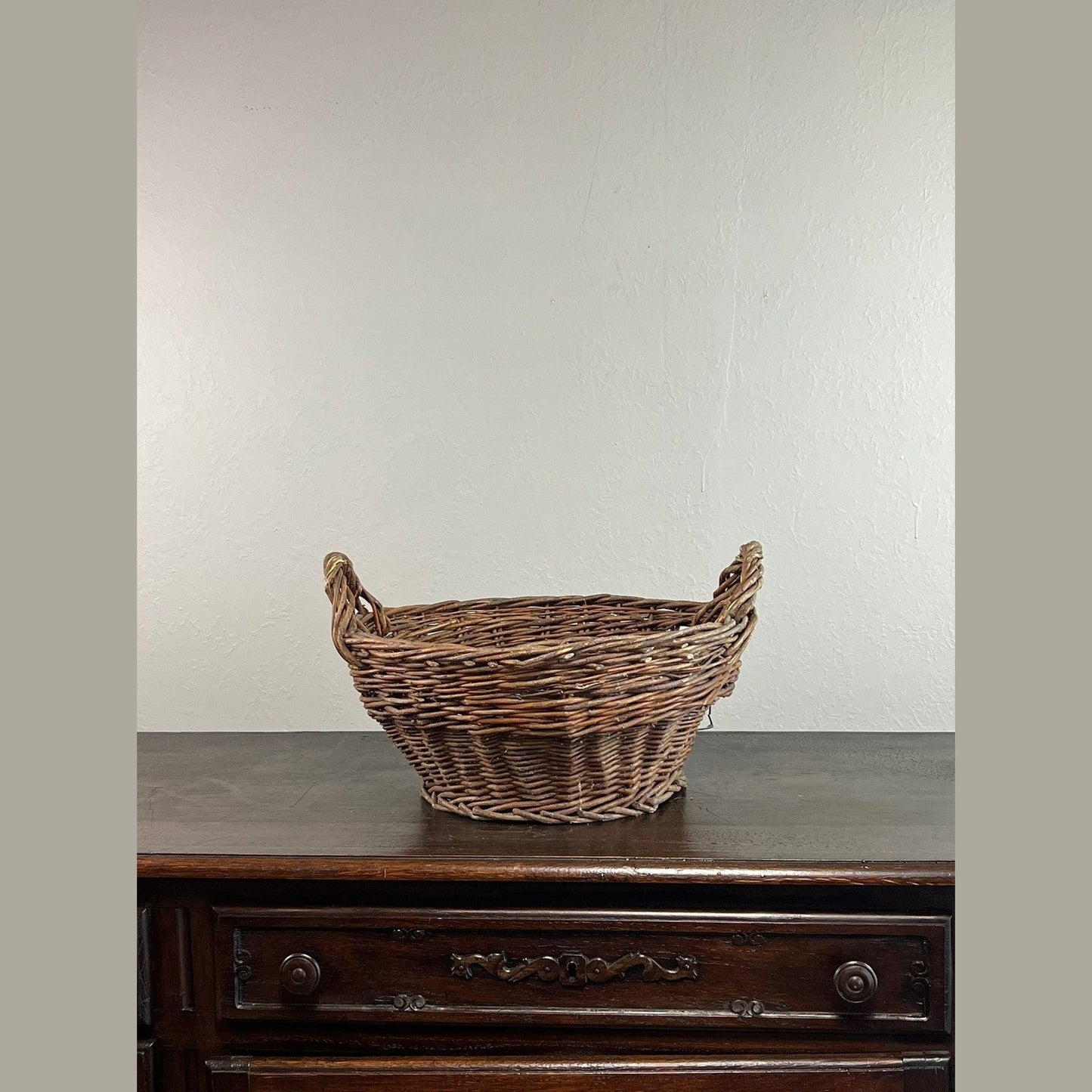Vintage European Wicker Harvest Basket #6801