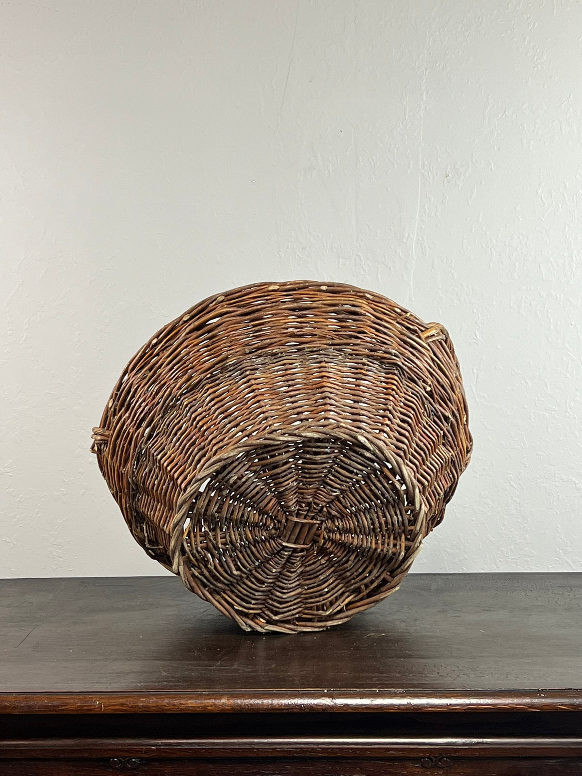 Vintage European Round Woven Harvest Basket #6801