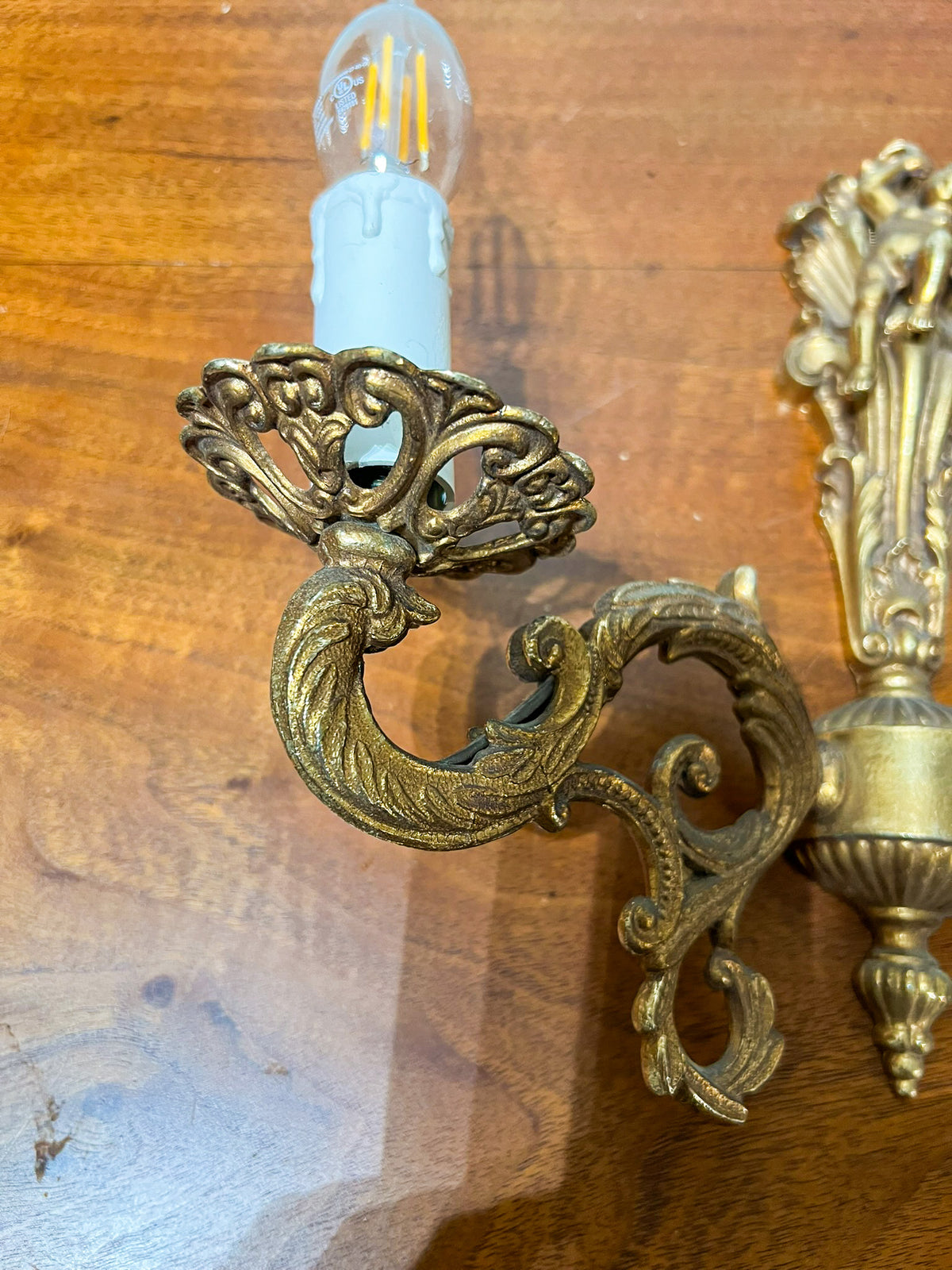 Vintage European Brass Cherub Wall Sconces — Pair
