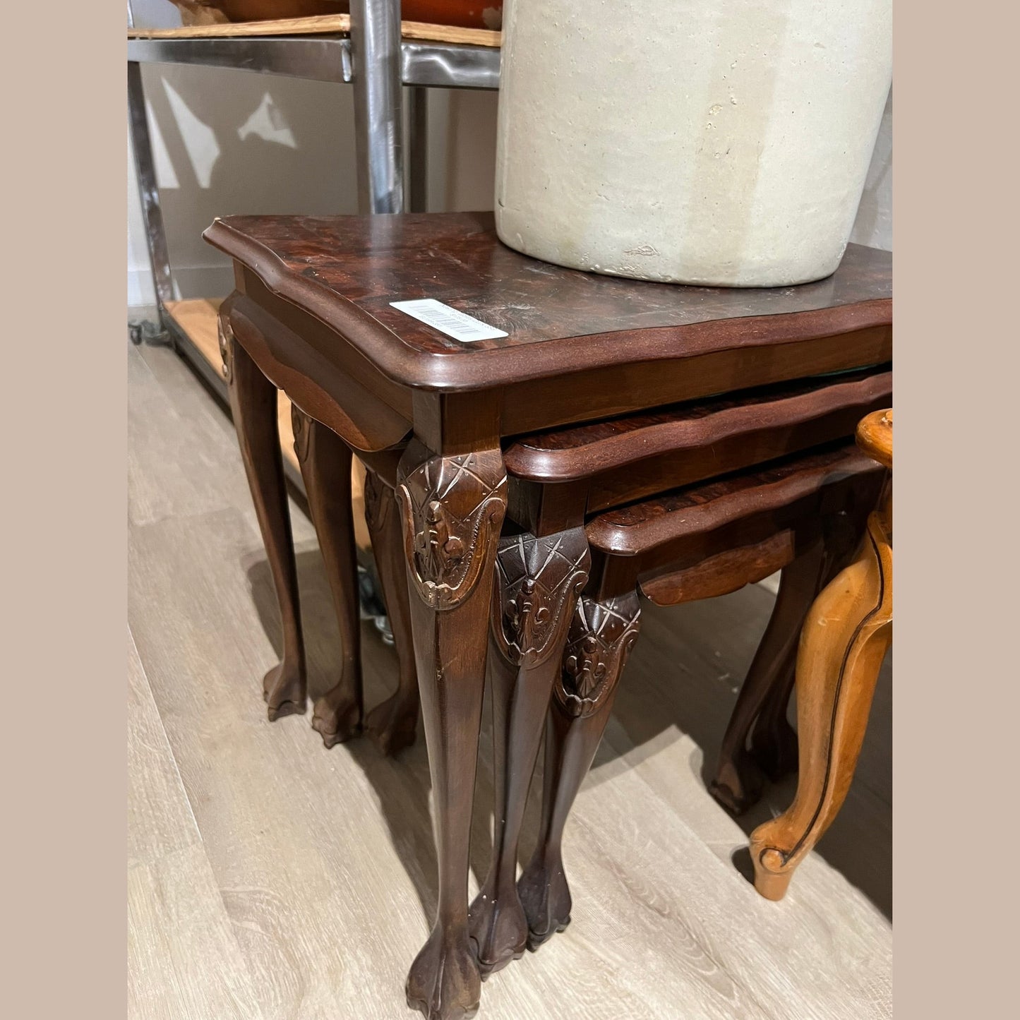 Vintage Belgian Dark Oak Nesting Tables #383