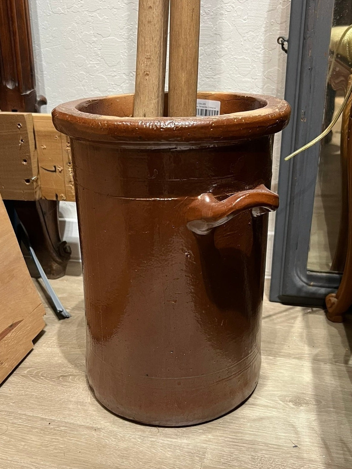 Large French Brown Glazed Terracotta Utility Jar