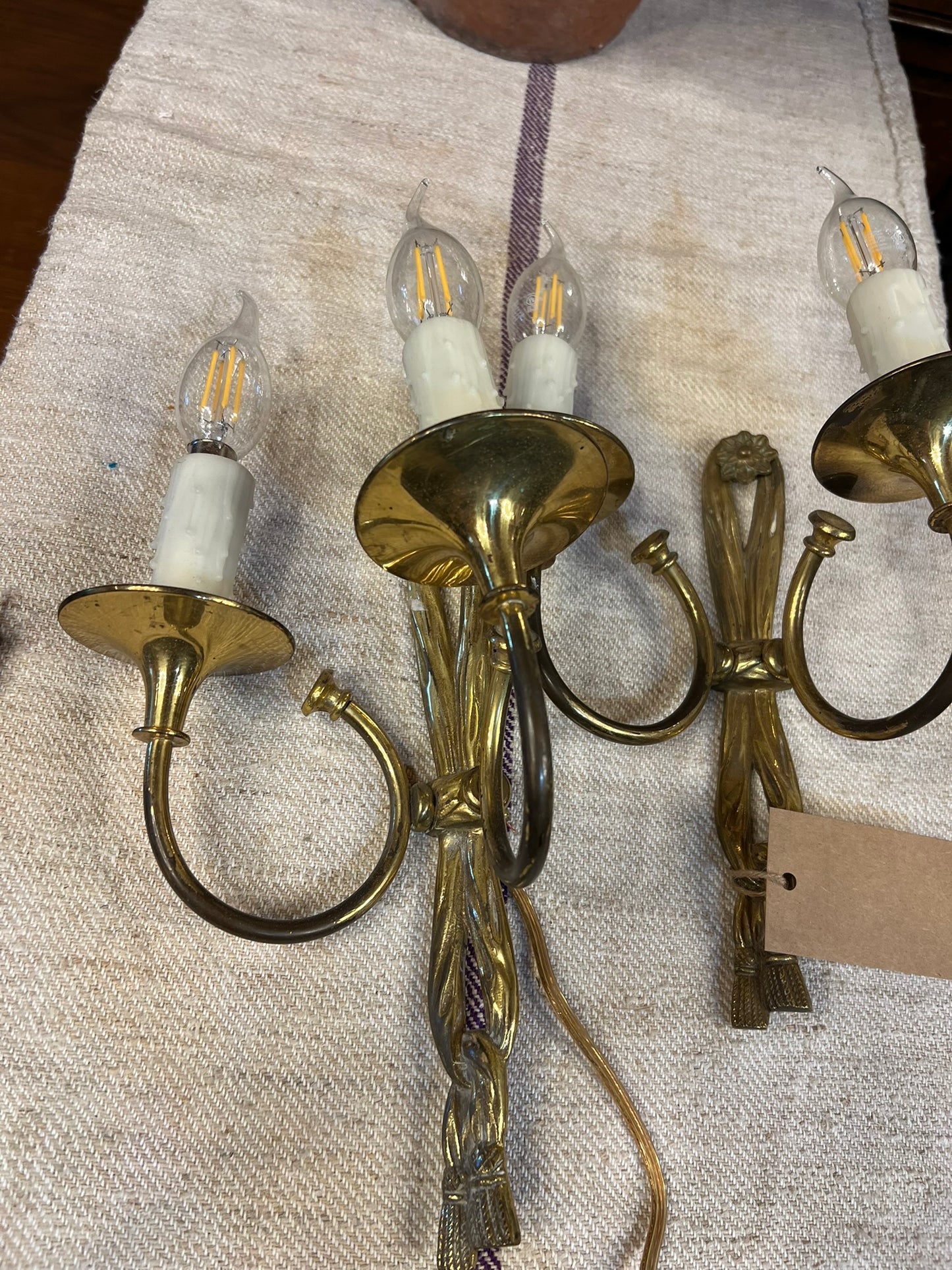Vintage French Sconce - 2, Brass, Braided, #333