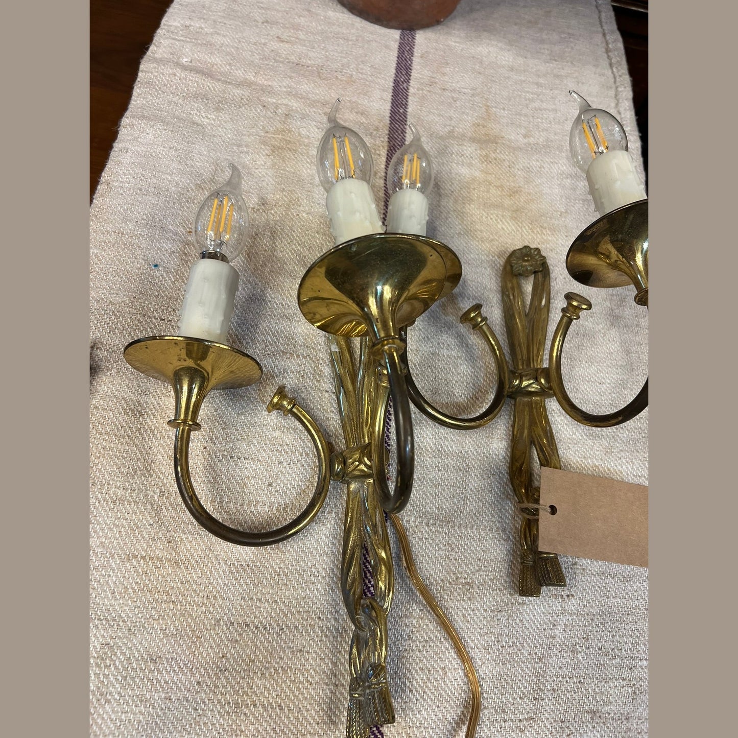 Vintage French Sconce - 2, Brass, Braided, #333