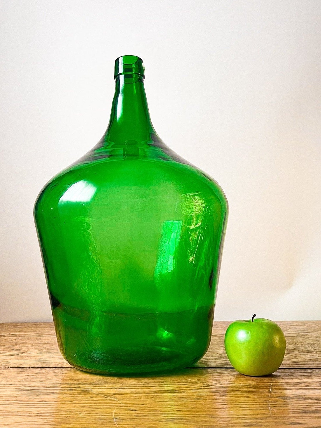 Vintage Large Bright Green Glass Eastern European Demijohn