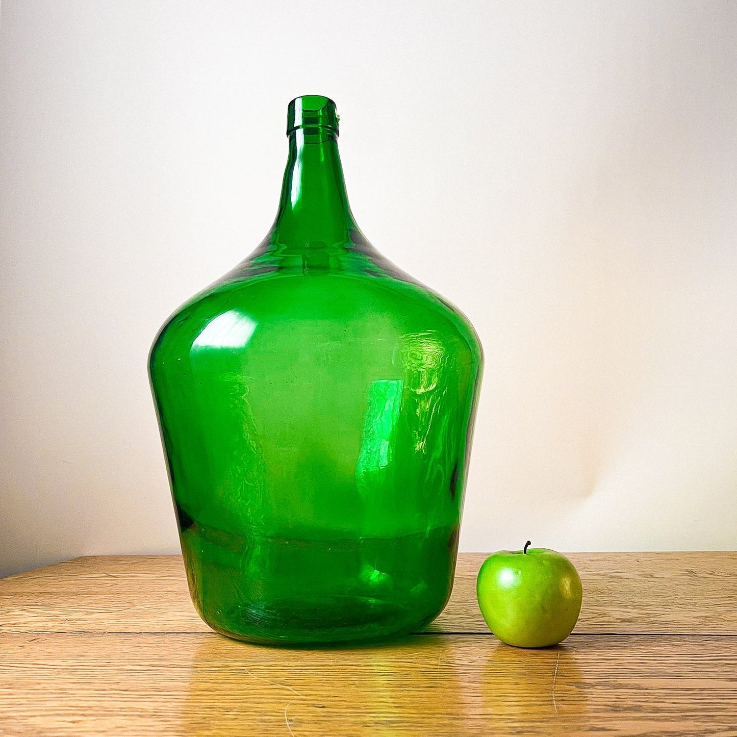 Vintage Large Bright Green Glass Eastern European Demijohn